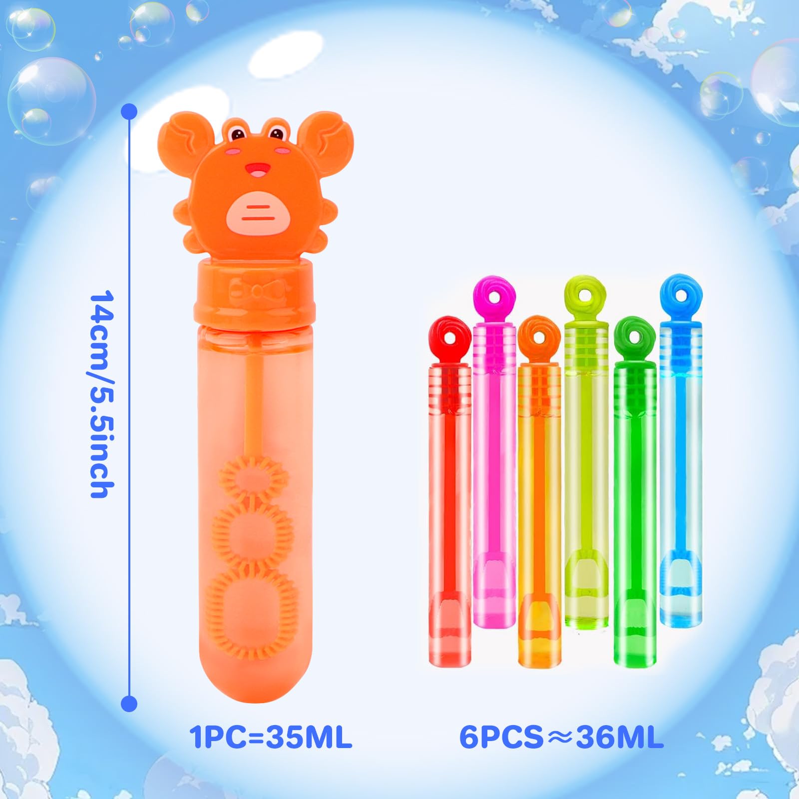 deAO 24 Piezas Pomperos de Jabón, Pomperos para Niños, Burbujas Niños, 3 Colores Varitas, Tubos para Crear Burbujas de Jabon, 35ML Cangrejos Mini Burbujas Niños Cumpleaños Set (Cangrejos)