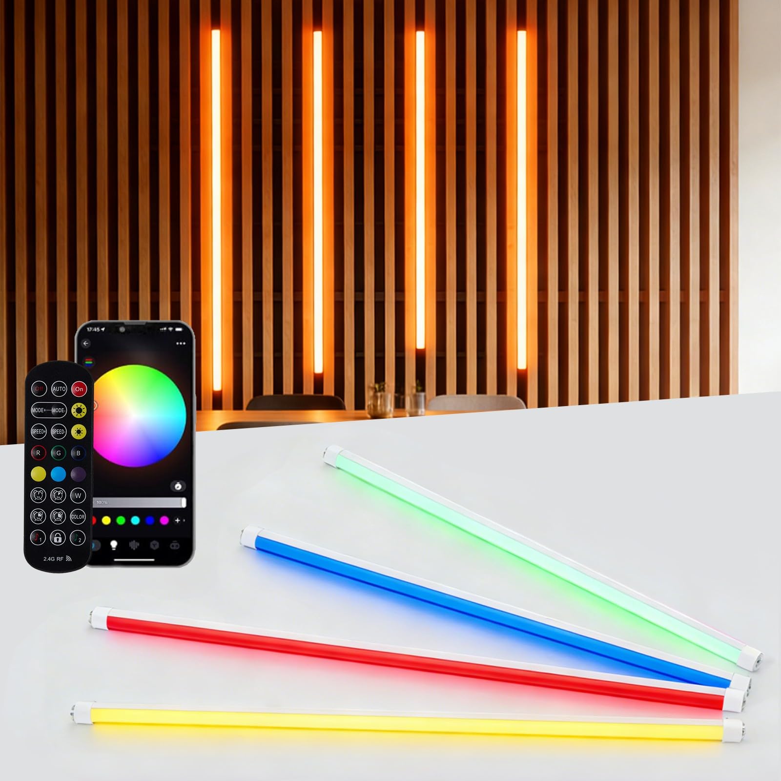 LED Strip Lights for Acoustic Wall Panels, 4x1M RGB Acoustic Panels Embedded LED Light Strips, White LED Wall Lights for Wood Slat&Kitchen Cabinets, App & 2.4G Remote Control, Music Sync, Cuttable