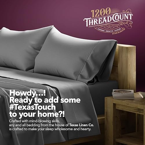Miniatura 8 de Texas Linen Co. Juego de sábanas de 100% algodón egipcio, tamaño King - sábanas de lujo de 1200 hilos de algodón egipcio, tamaño King, bolsillo