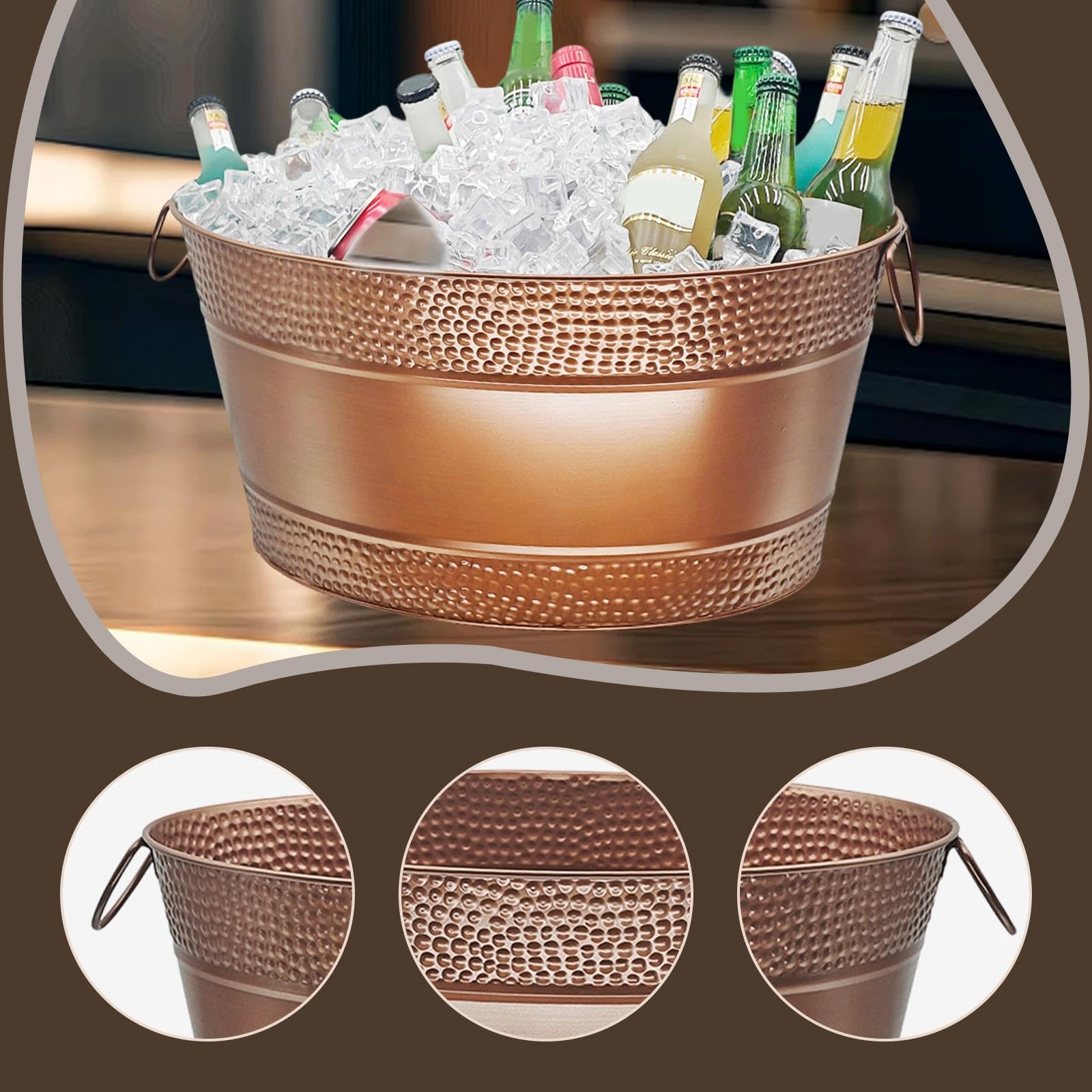 Cubitera Ovalada para Bebidas con Asas de Transporte, Contenedor de Almacenamiento Resistente para Bar.