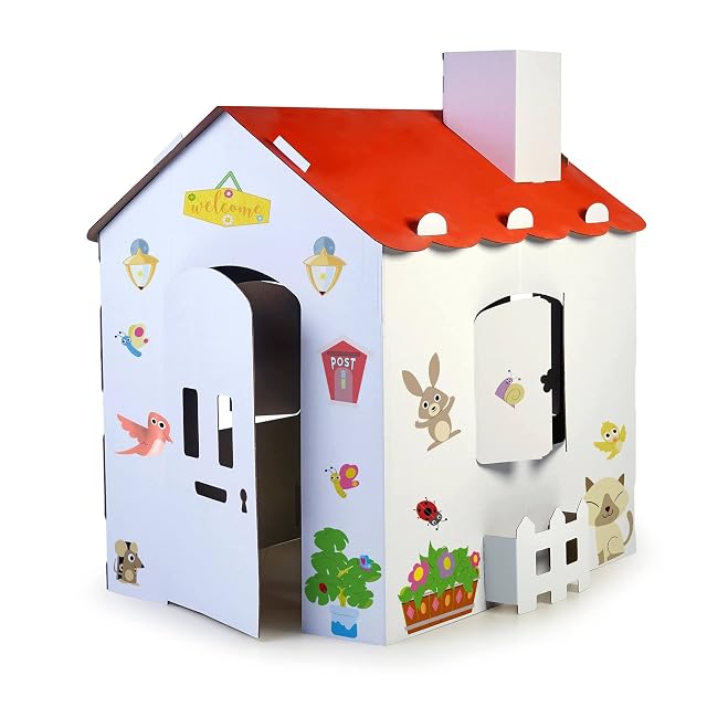 FEBER - Casa de Juegos Infantil de cartón, de tamaño Grande, para Pintar, Colorear y Jugar, con Pegatinas…