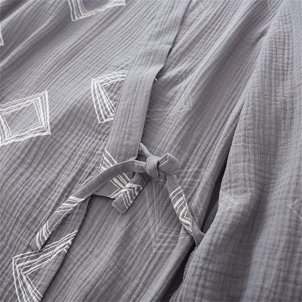 Men's Bathrobes Breathable Thin Cotton Pajamas V-neck Bathrobes Pajamas Geometric Printing Home Bathrobes(XL code)