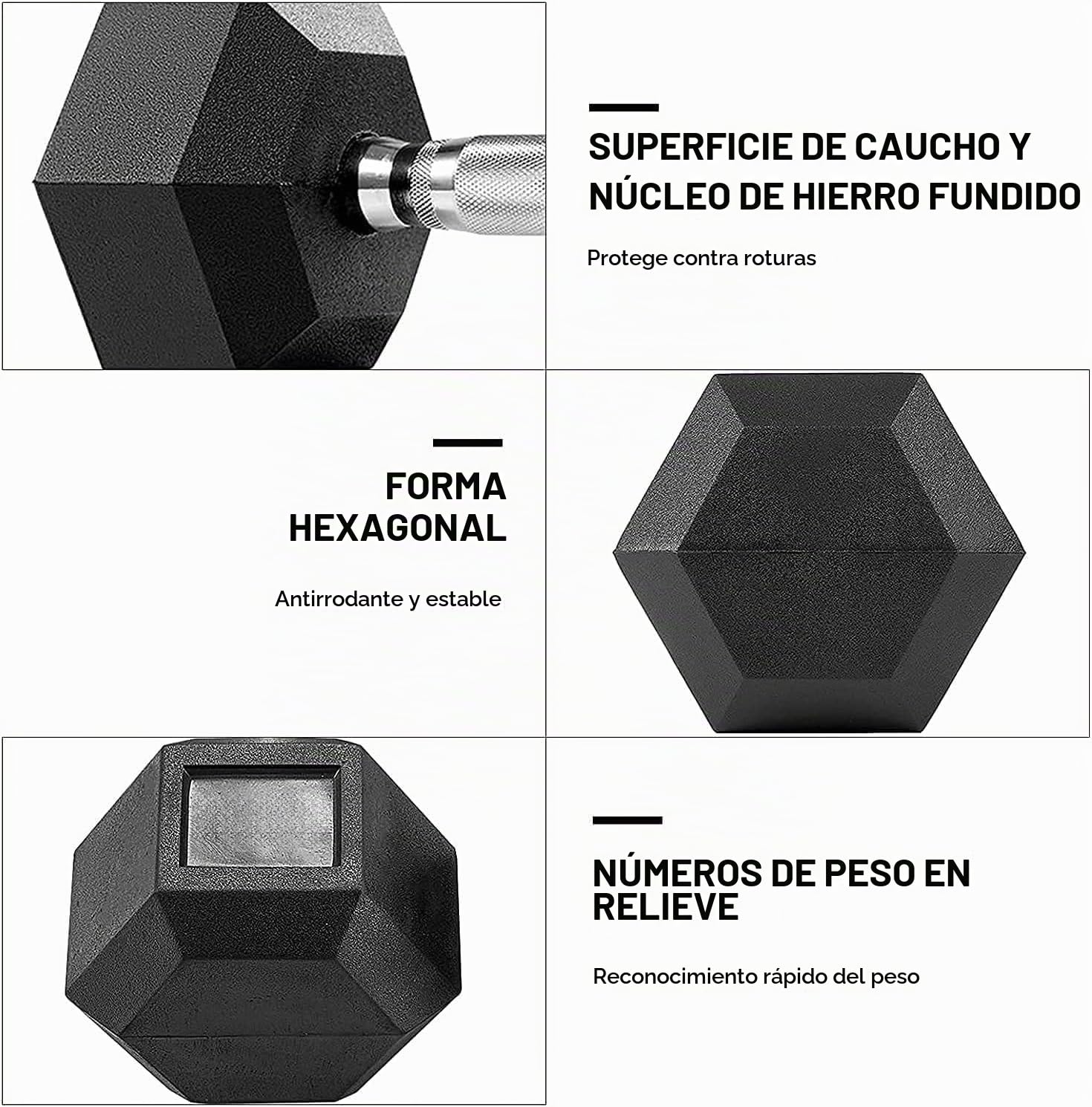 Mancuernas Hexagonales 10 – 25 kg, con revestimiento antideslizante, mangos ergonómicos, juego de mancuernas cortas de poligoma