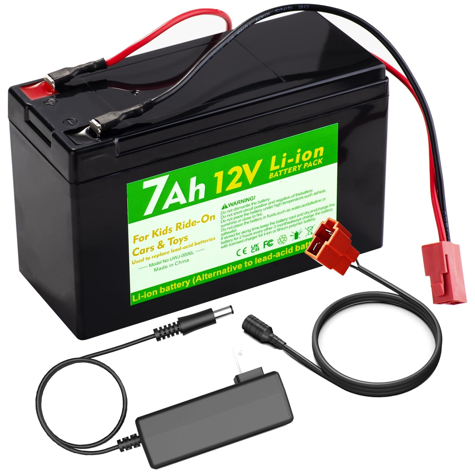 CHUNCAIL 12V 7Ah Lithium Ion Battery with Charger - Replacement Battery for Kids Ride On Cars
