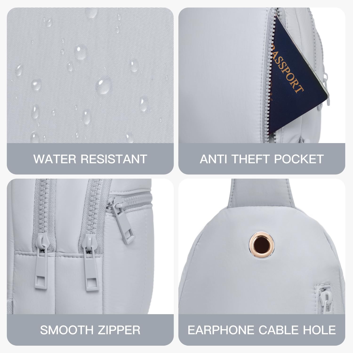 Quilted Puffer Crossbody Bags for Women Small Puffy Sling Bag Lightweight Cross Body Bubble Purse Shoulder Bag for Travel (Gray) - Image 6