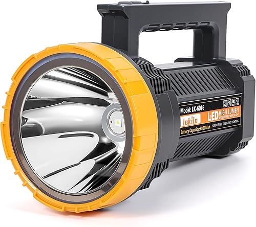 Vista 12 de Linterna LED recargable con pantalla de alimentación, 4 modos de luz, antorcha de mano de alto lúmenes, doble interruptor, linterna portátil