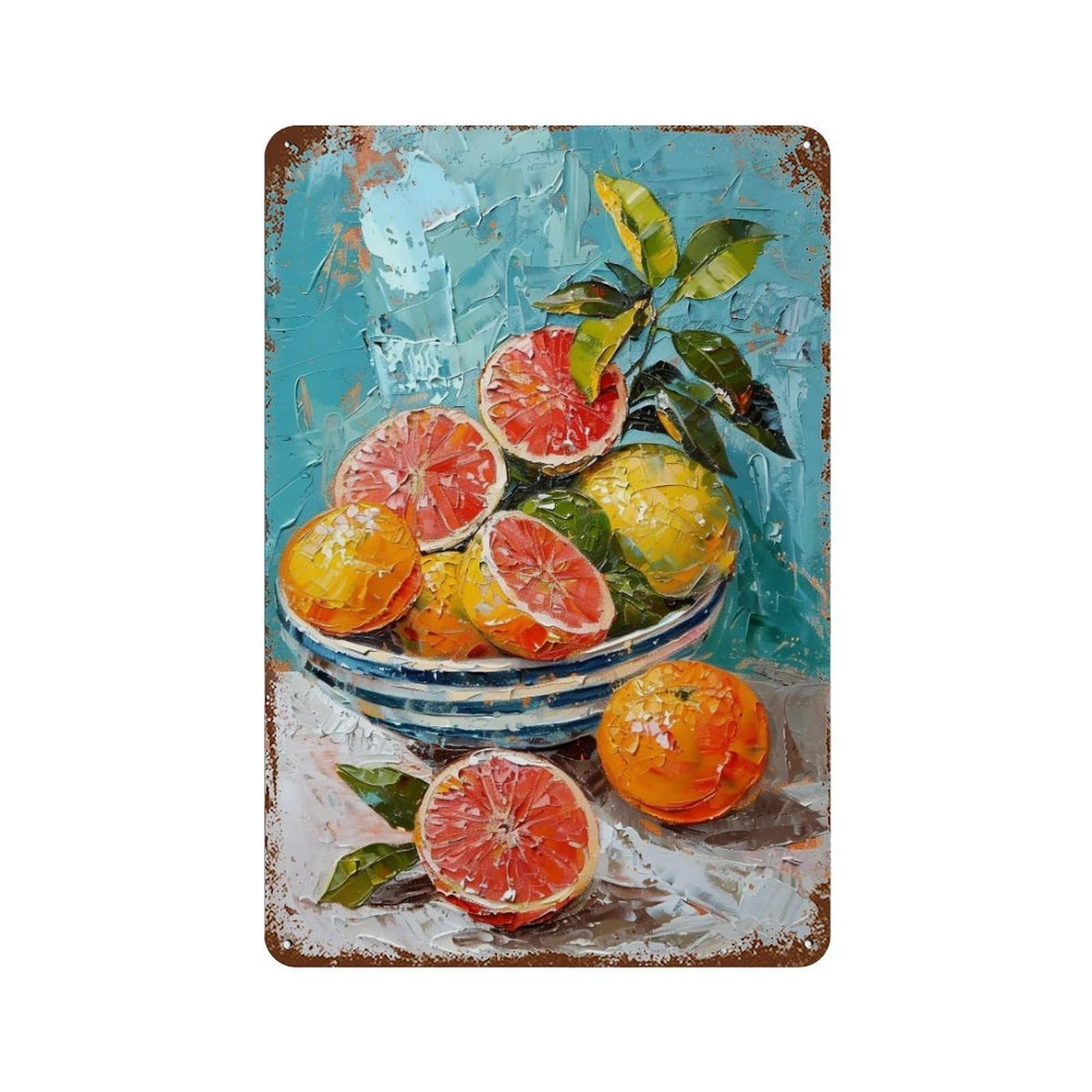 Hduryeyryy Multicolour Fruits On Teal 02 Wall Retro Iron Vintage Art Metal Tin Sign Poster Modern Home Cofffee Club Art Bar Shop Decor 30X20cm