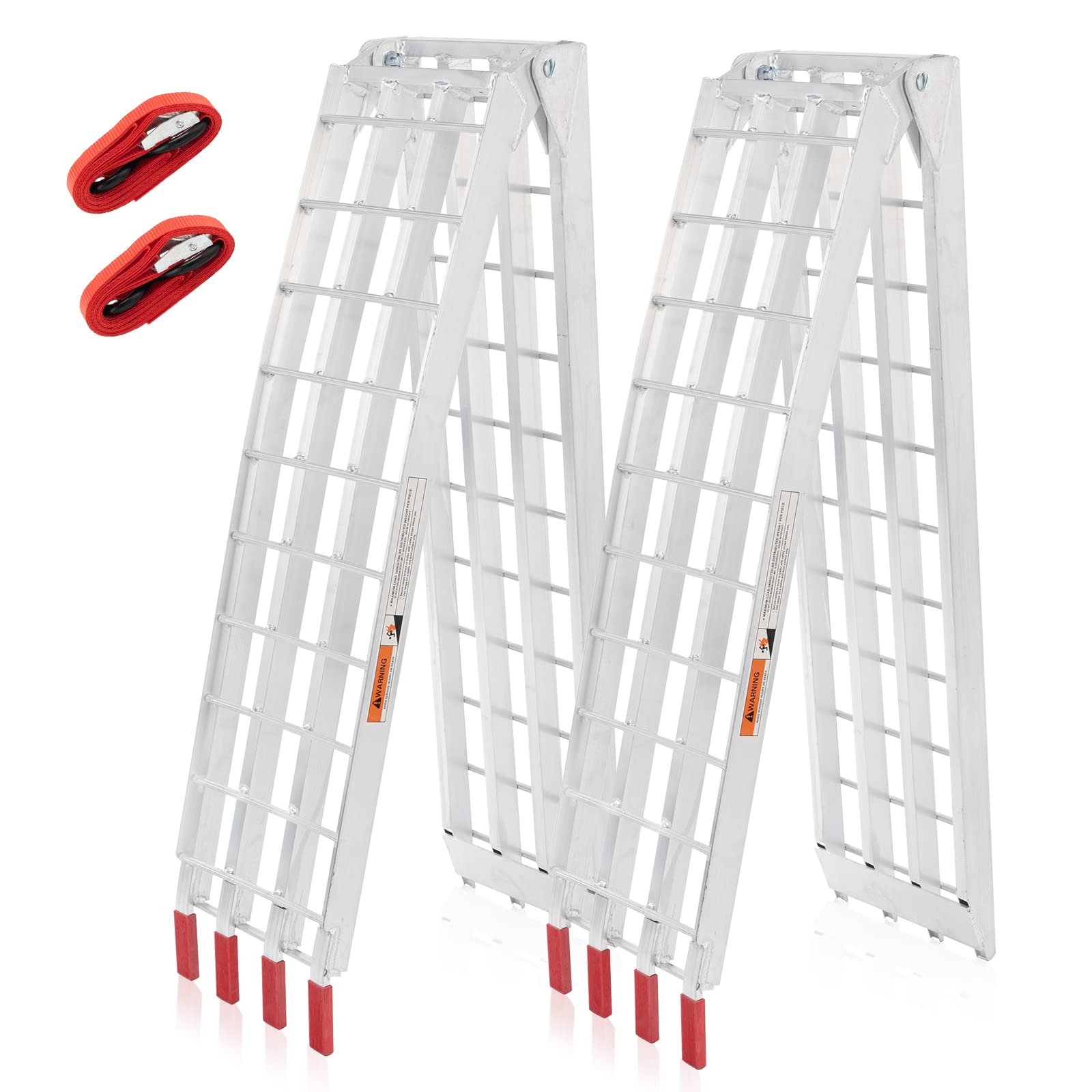 1500 lbs Capacity 7.5FT Aluminum Loading Ramps, Foldable, Non-Slip Surface, for Trucks, SUVs, Trailers to Load Motorcycles, ATVs, UTVs, Lawn Mowers 2pcs with Load Straps
