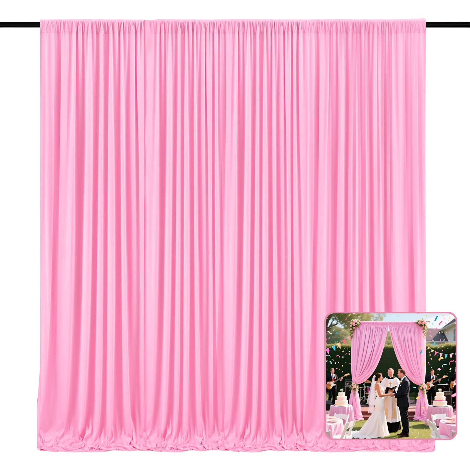 Photo 1 of 2 Panels Pink Backdrop Curtain, 10 x 10 Feet Polyester Background Curtains for Parties, Weddings, Baby Showers, Halloween, Christmas, Birthday Party Photoshoot Backdrop Curtains Decorations