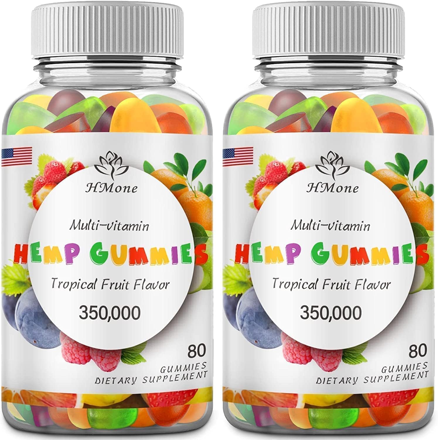 Hemp Gummies High Potency Organic Extra Strength Made with Hemp Oil Vegan Edible Bear Candy, Non-GMO, Low Sugar, Made in USA - 2 Packs