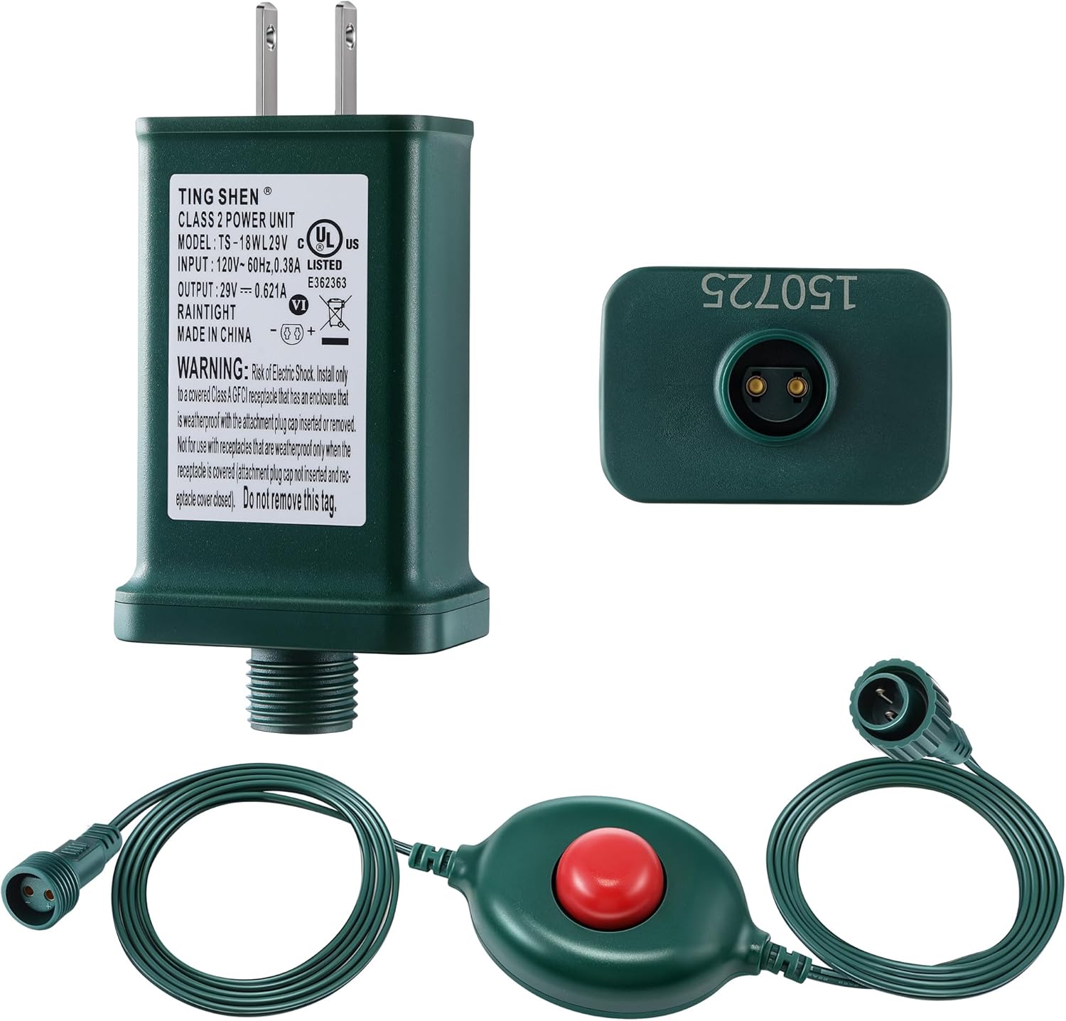 Meonum 29V 18W LED Power Supply with Foot Switch, Transformer Replacement Class 2 Power Supply, 9 Modes Low Voltage Transformer US Plug for Christmas Tree Light & LED String Lights (Green)