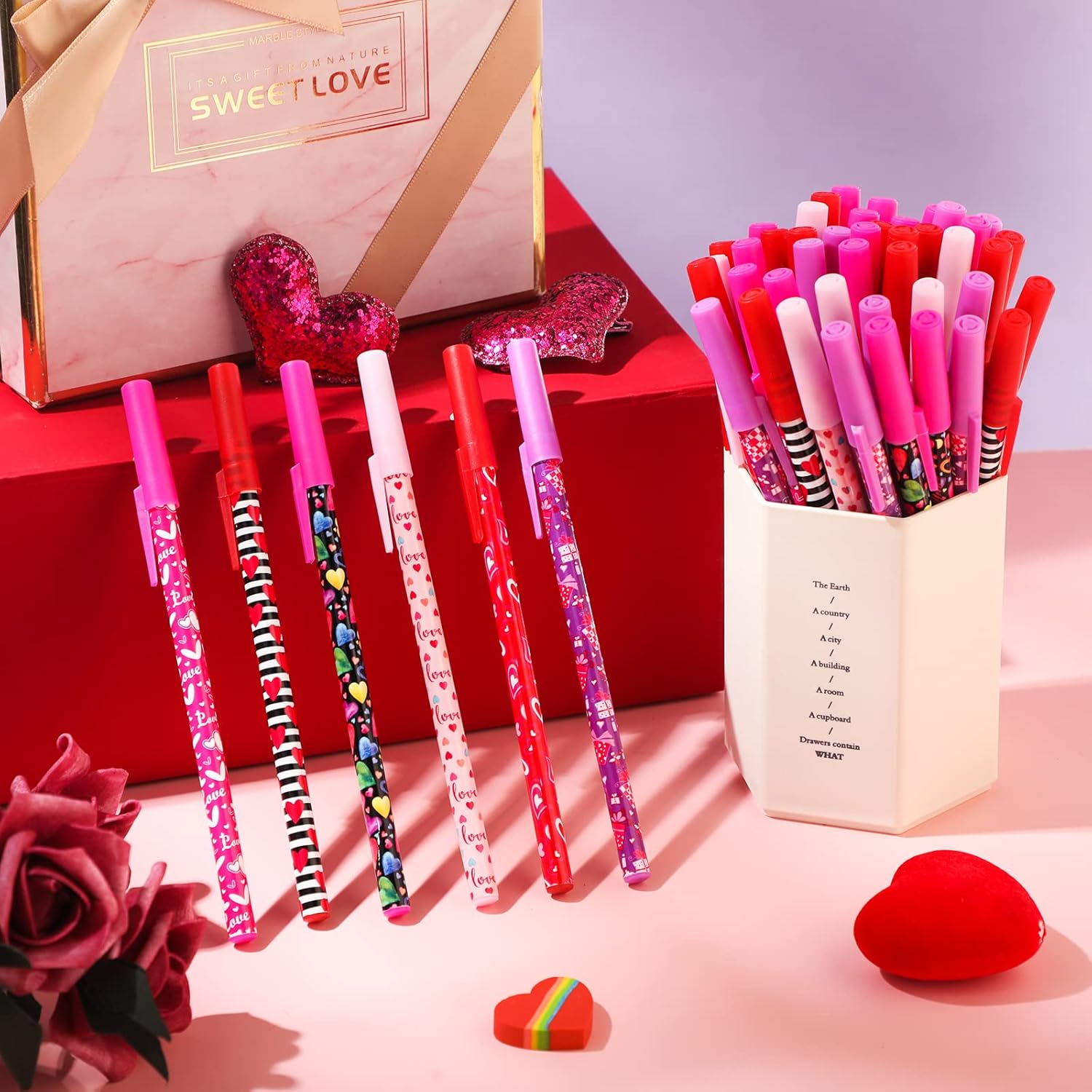 Sepamoon 96 Pcs Valentine's Day Ballpoint Pens Bulk Valentines Day Gift Heart Ballpoint Smooth Writing Pen Black Gel Ink for Wedding Party Office Stationery Colleagues Teacher Birthday Supply, 0.7mm - Image 3