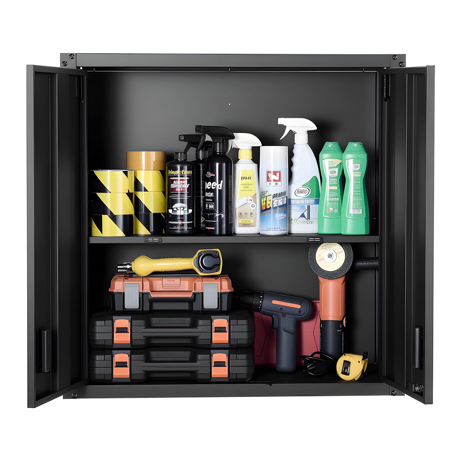 VEVOR Armario de Pared para Taller, 762 x 310 x 762 mm, Armario de Herramientas de Metal Colgante de Pared, con Puerta con Cerradura, Capacidad de 108,86 kg, para Garaje, Sótano y Almacén, Negro