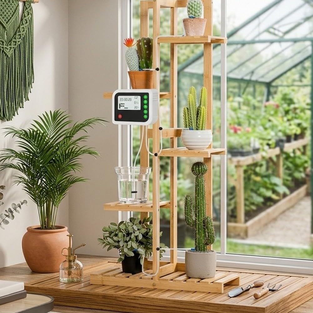 Automatisches Bewässerungssystem Zimmerpflanzen, Tropfbewässerung Set Indoor für bis zu 15 Töpfe, Pflanzenbewässerung Urlaub mit Timer, Auto Wassergabe Kit für Büro und Gewächshaus