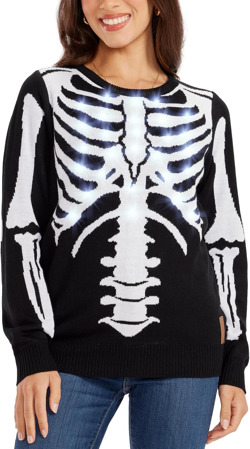 Tipsy Elves Skeleton Crew Sweater Black White Halloween Pullover