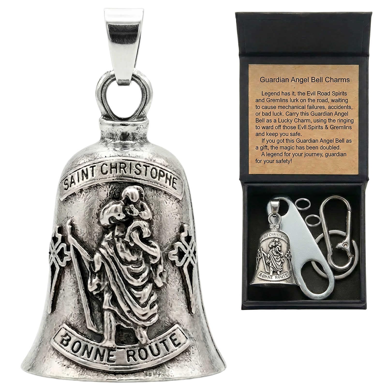Motorcycle Bell Guardian Angel - Good Luck Gremlin Charm Gift With Gift Box, Legend Card, Keychain And Hanger For Rider Men Kids Friends &amp; Weather-resistant Bells For Bike Car Bicycle (Traveler)