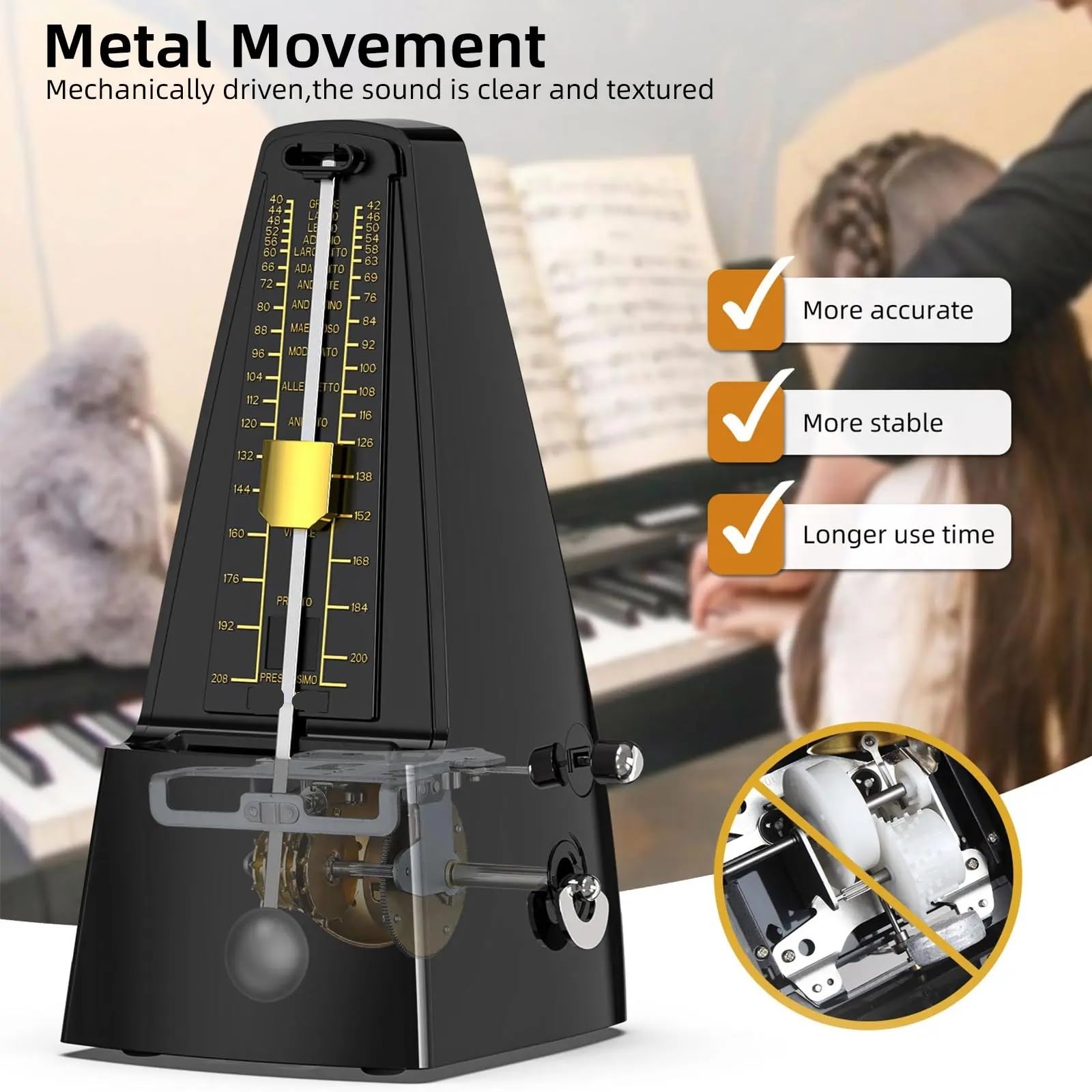 Métronome mécanique for piano en alliage de zinc - haute précision forme tour for piano/guitare Pour Instruments(Light wood)