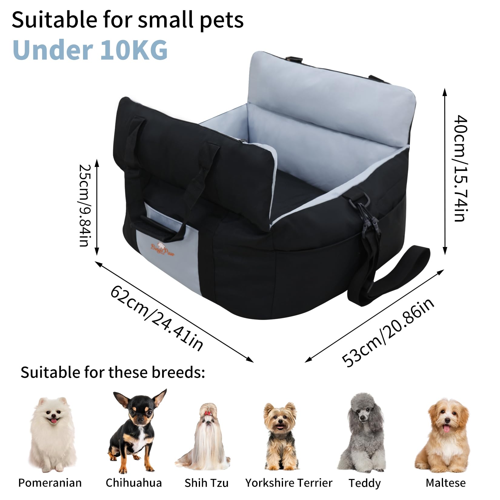 BingoPaw Siege Auto Chien Voiture: Panier Voiture Portable pour Chiens de Petite à Moyenne Taille avec Détachable et Lavable Coussin, Noir