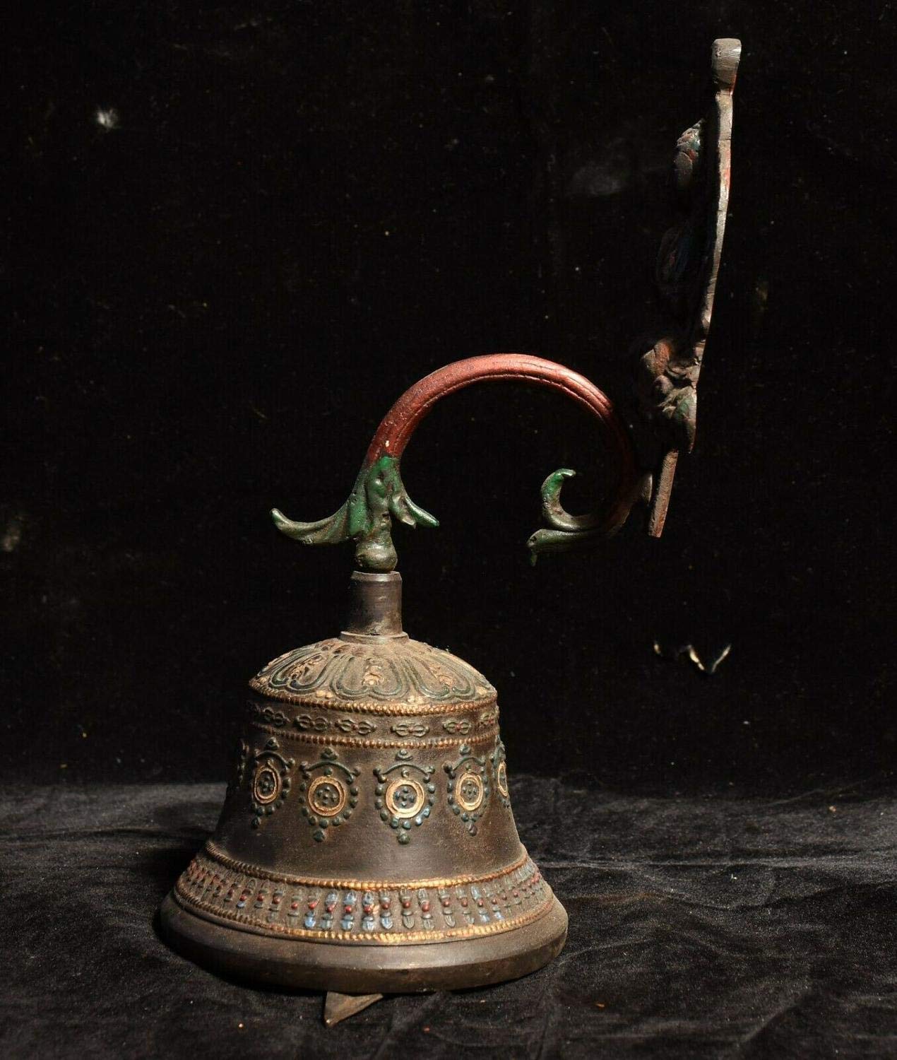 Antiguo Budismo del Tíbet Bronce 4 Manos Chenrezig Estatua de Buda Campana Colgante de Pared