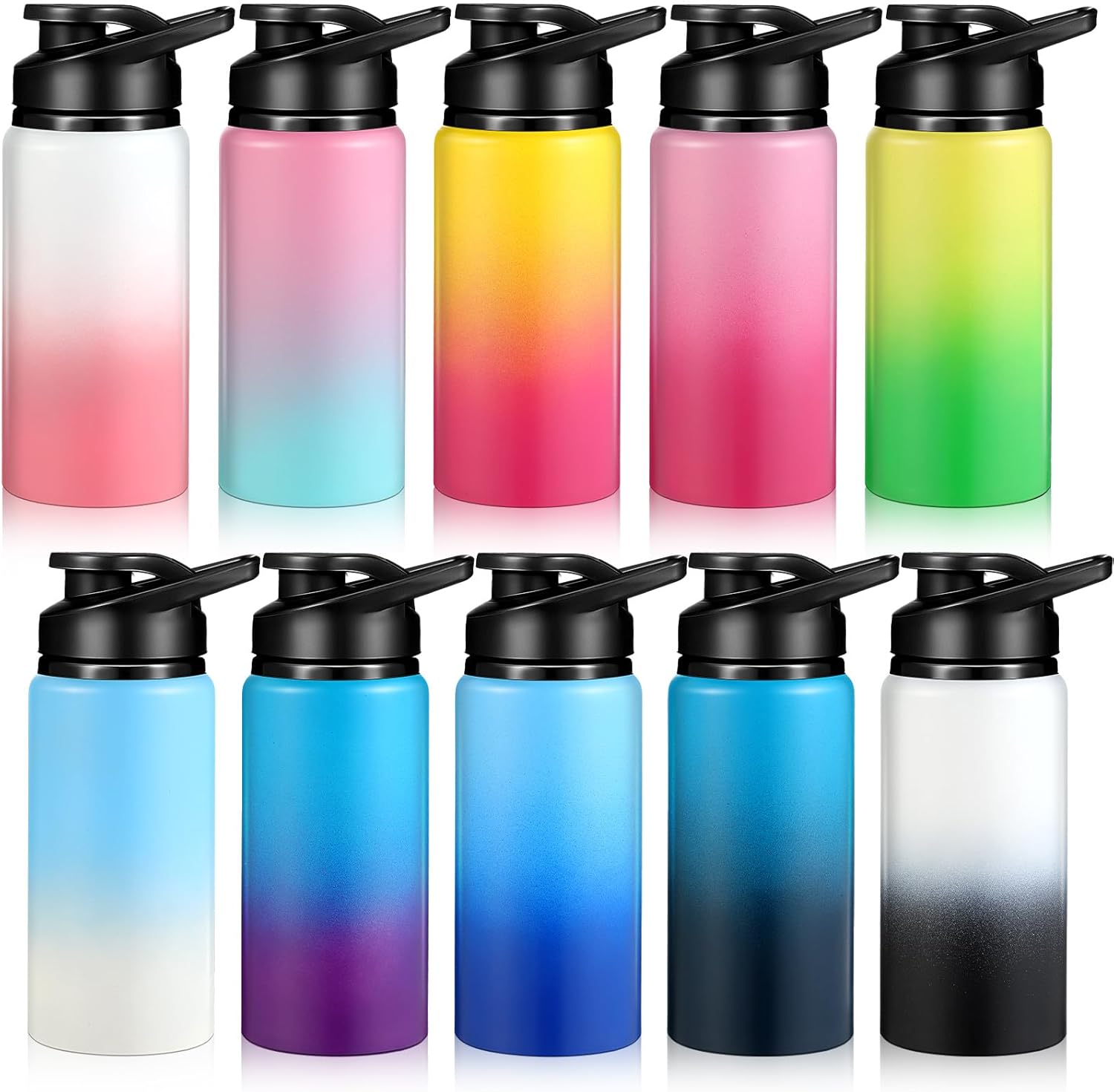 Mimorou 10 Pack Reusable Aluminum Water Bottles Bulk Operation Christmas Multicolor Outdoor Sports Water Bottles for Travel Gym Cycling Camping, Snap Lid 17oz Gradient Color