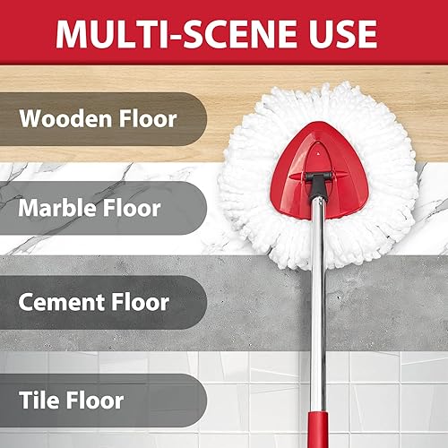 Miniatura 8 de Juego de repuesto de trapeador giratorio para sistema O-Ceda EasyWring de 1 tanque, incluye 2 cabezales de repuesto para trapeador, 1 mango de