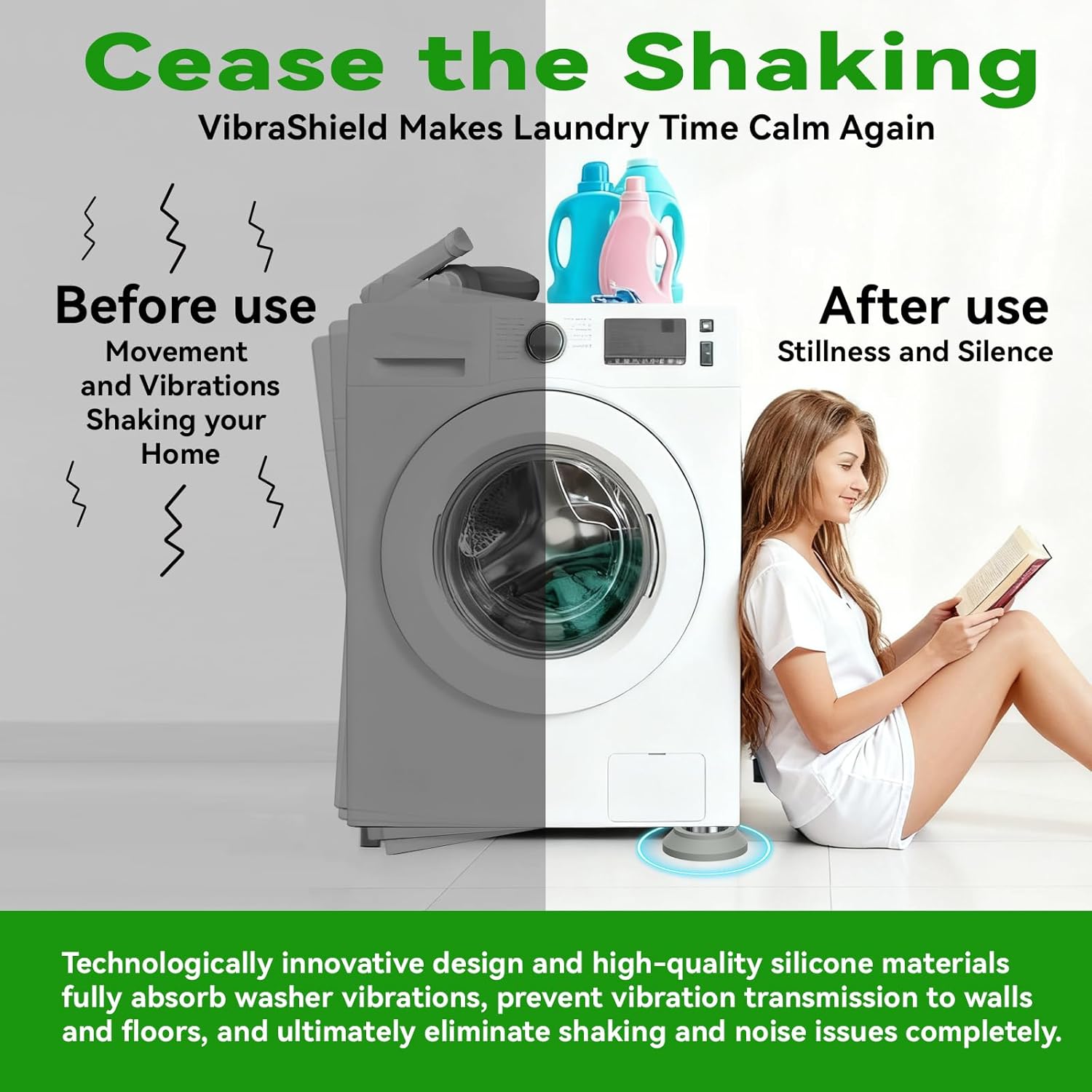 Anti Vibration Pads for Washer with Powerful Sucker,Washing Machine Vibration Absorber,Washer and Dryer Stand,Stops Washer Dryer from Moving Prevents Noise, Washing Machine Stand |Grey,8pcs|