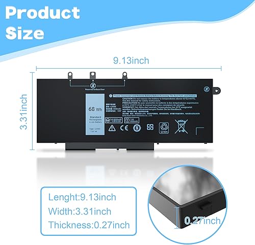 Miniatura 4 de GJKNX - Batería de repuesto para laptop de 7.6 V 68 Wh, para Dell Precision 15 3520 3530, Latitude 5280 5288 5480 5580 5488 5590 5591 5491 5495