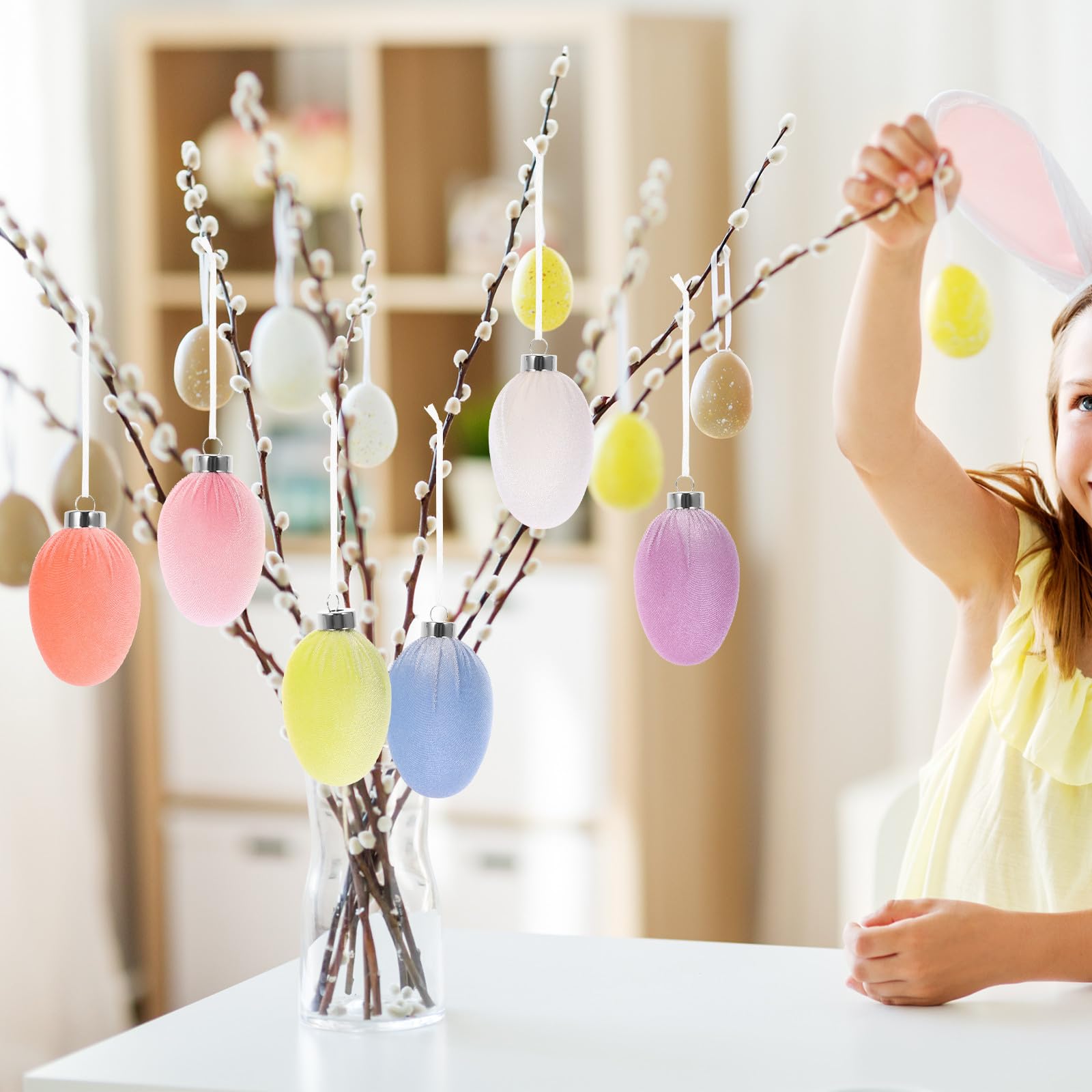 minkissy 36 Pezzi Uovo di Pasqua Decorativo Appeso in Plastica Floccata,