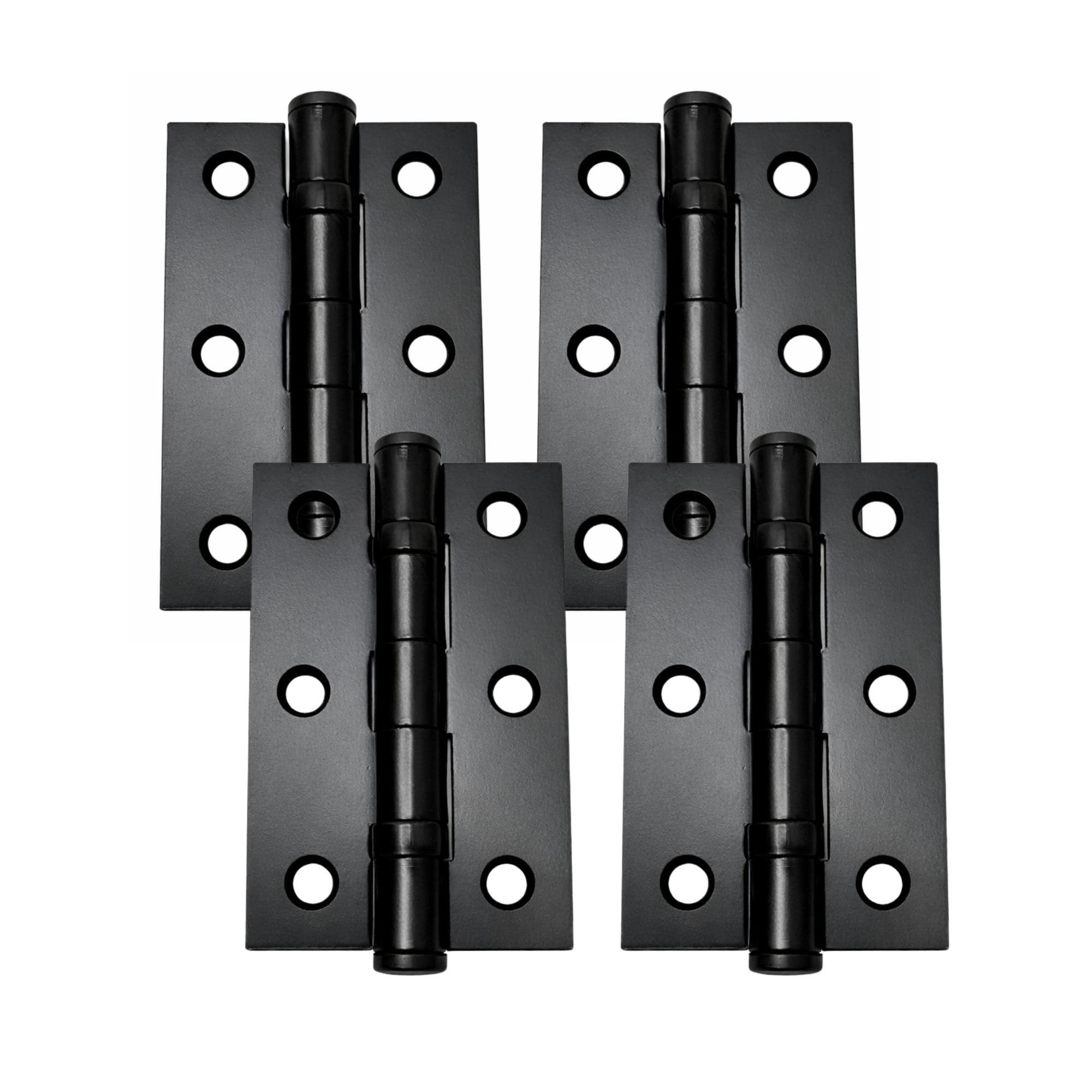 UAP 3 Inch Ball Bearing Butt Door Hinges 75mm x 50mm Mild Steel Square Corner Internal 4 Pack Black
