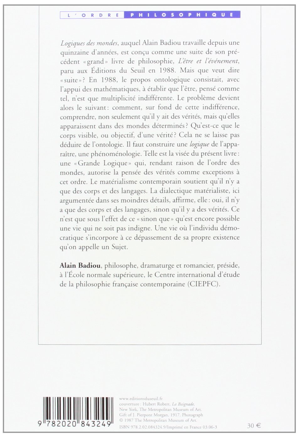 Logiques des mondes. L'Etre et l'Evénement, 2