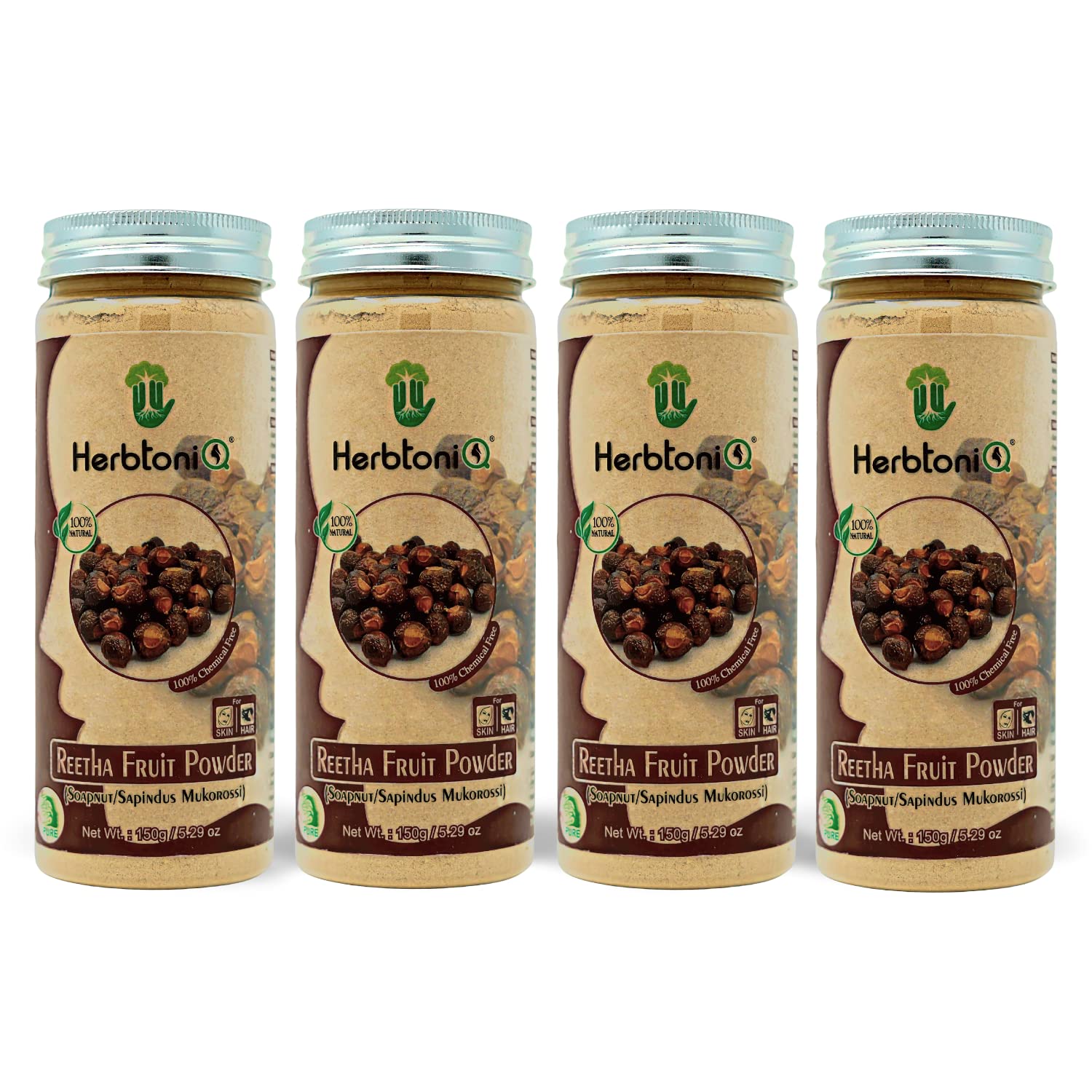 HerbtoniQ 100% Natural Reetha Fruit Powder (Soapnut/sapindus Mukorossi) For Hair Pack 150g (Pack of 4)