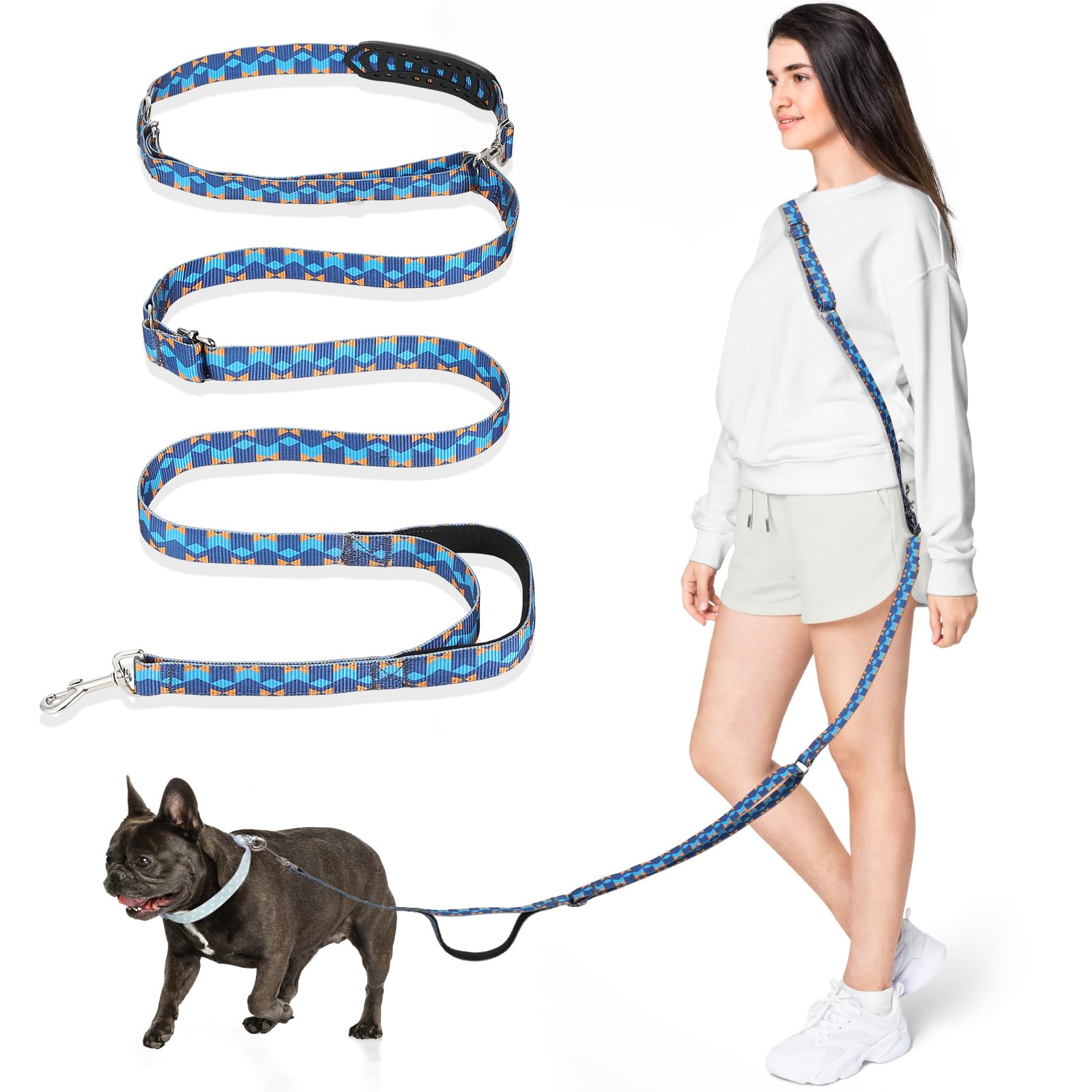 Tivray Hands Free Dog Leash, 8.5ft Adjustable Hands Free Leash for Medium Dogs, Versatile Handheld Crossbody Waist Lead with 3 Rings, for Running