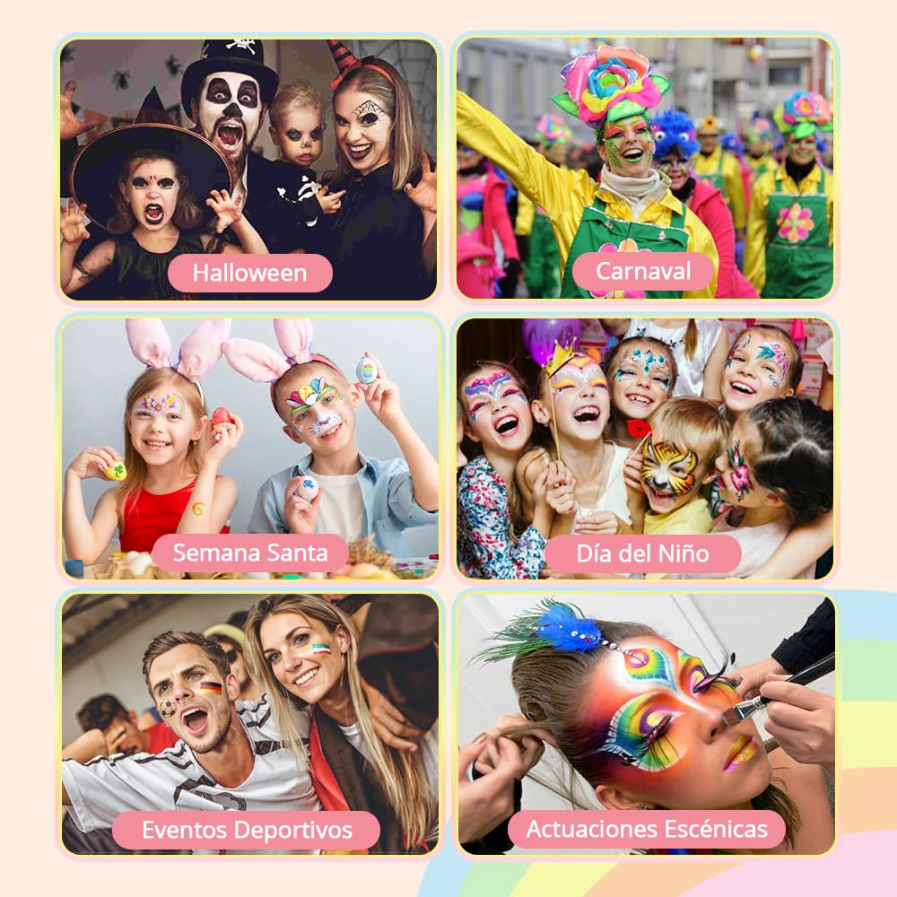 Janolia Pintacaras Infantil, 30 Colores Pinturas Cara para Niños con 4 Pinceles, Pintura Cara Niños Hipoalergenica, Pintura Facial Lavable, Maquillaje Infantil Face Paint Halloween Carnaval Fiesta — view 7