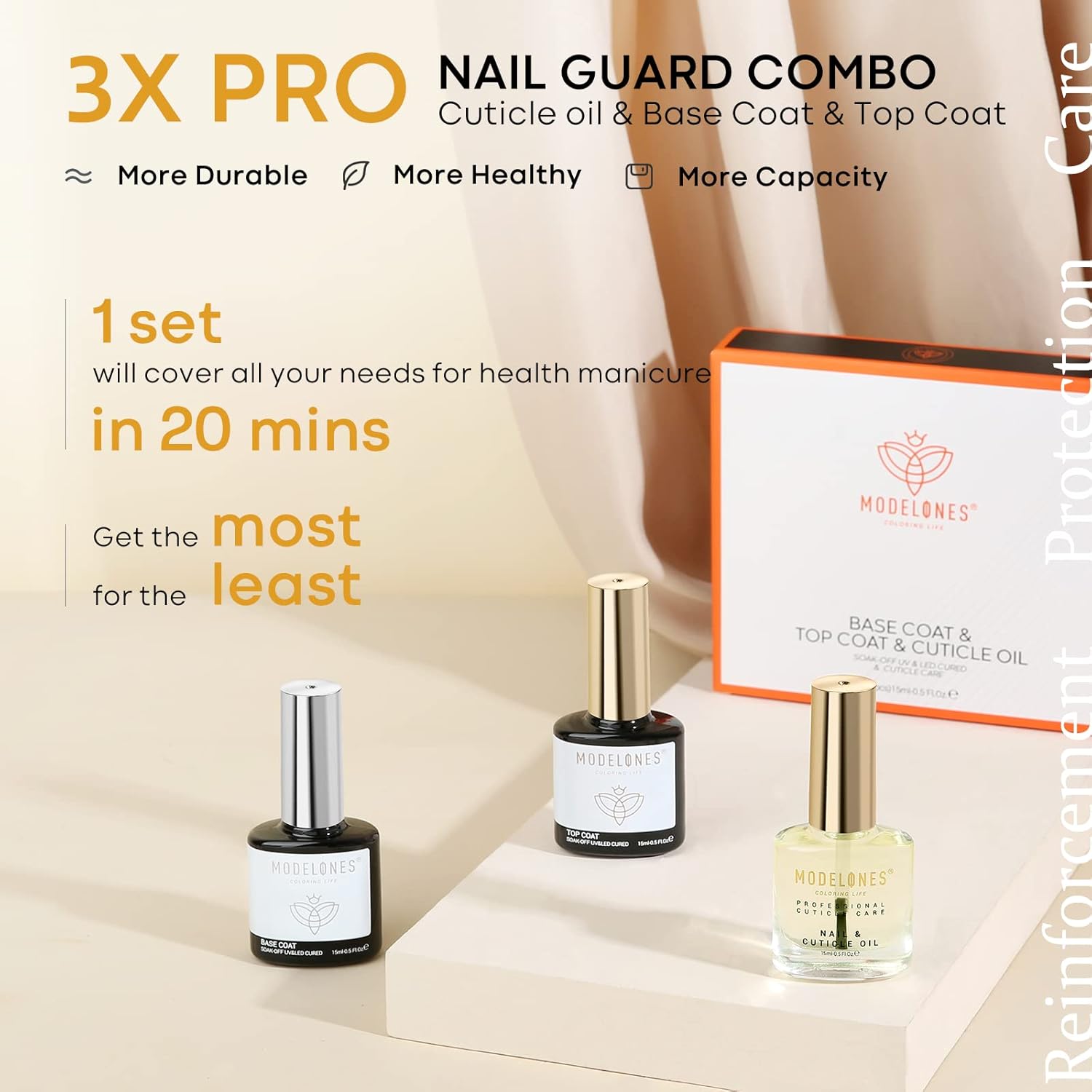 Modelones 5Pcs 15ml No wipe Gel Base and Top Coat with Cuticle Oil Set : Beauty & Personal Care