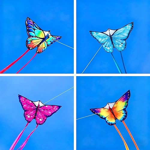 Miniatura 6 de Simxkai Cometa de mariposa para niños y adultos, fácil de volar azul cometa grande para principiantes, mango de línea incluido