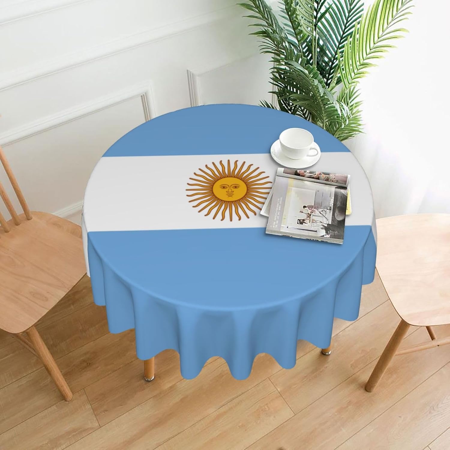 Argentine Flag Print Wrinkle Free Dining Table Cover for Birthday Party Farmhouse Tablecloths Up to 60 x 60 Inches