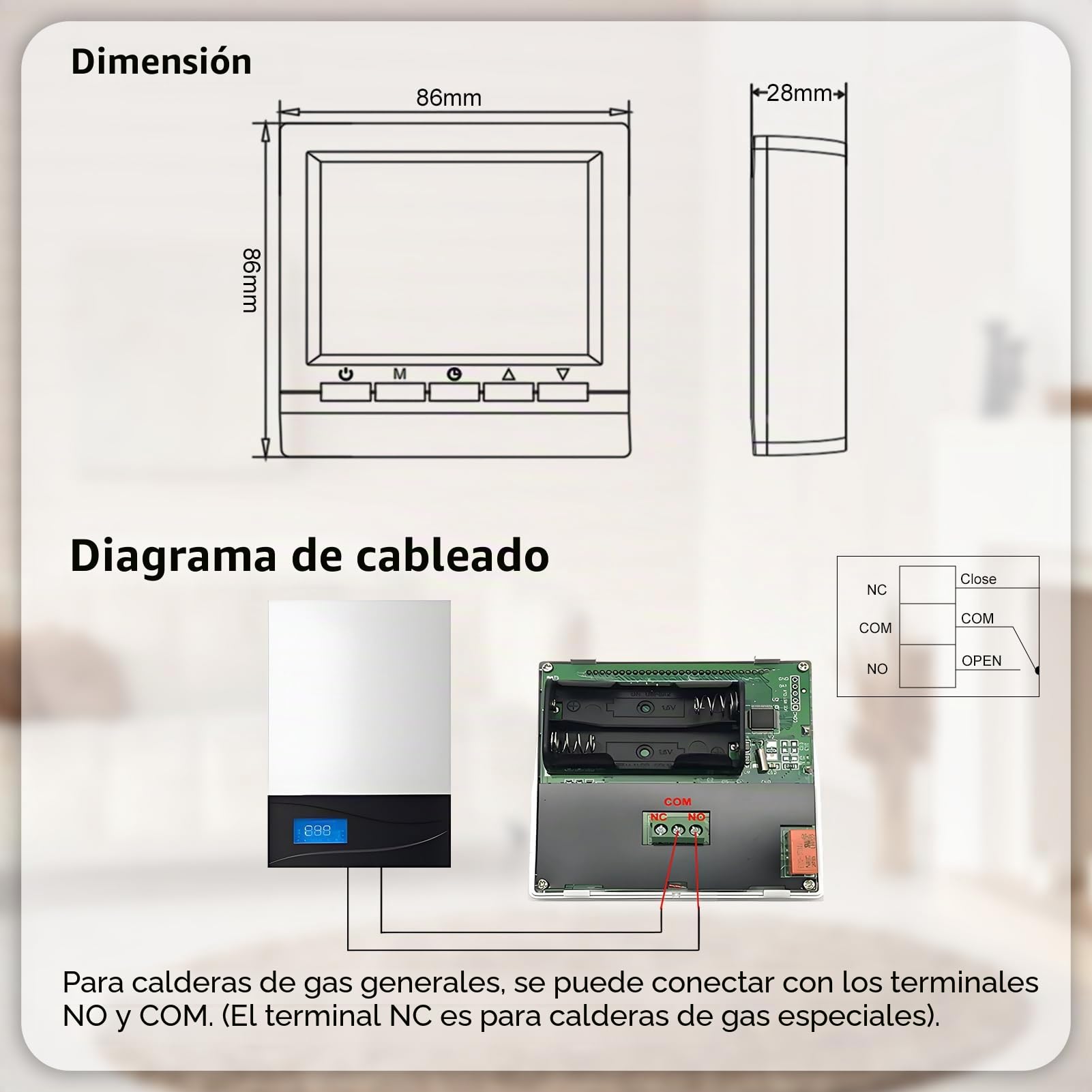 Termostato inteligente programable, termostato montado en la pared, calderas de gas, controlador de temperatura de calefacción con pantalla LCD grande, sin WiFi