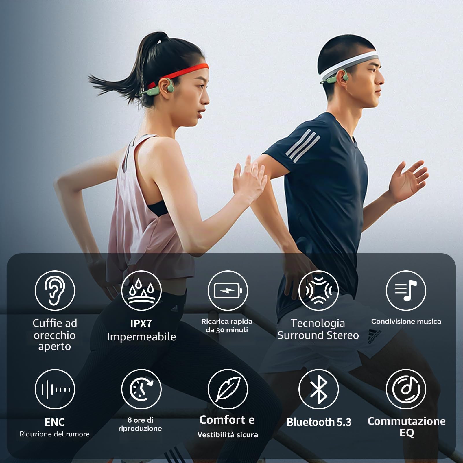 DACOM Cuffie a Conduzione Ossea, Auricolari Sportivi Bluetooth 5.3 Senza Fili IPX7 Cuffie Auricolari Aperte 2 in 1 Impermeabili con Microfono per Corsa, Escursionismo, Allenamento Di guida (Verde)