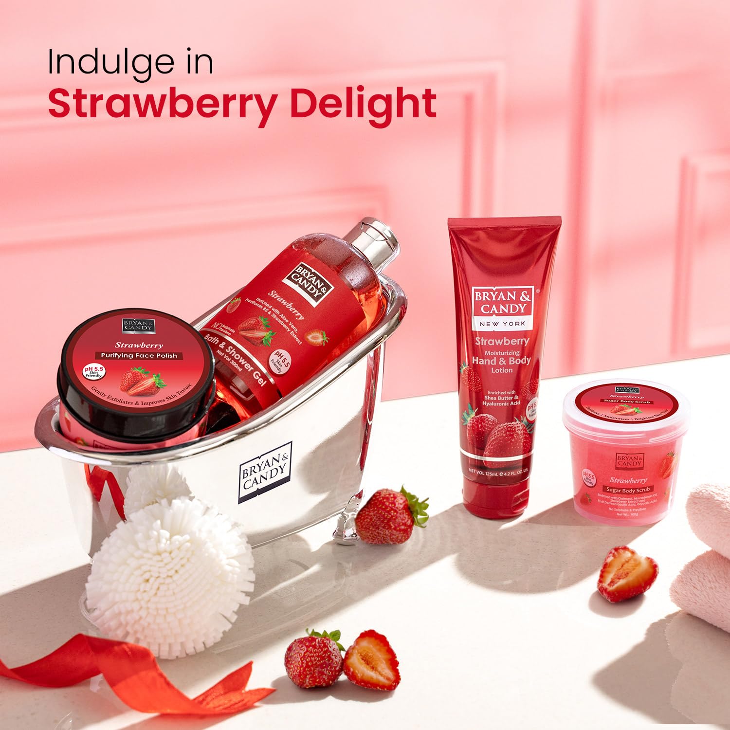 Bryan & Candy Bath Tub Essentials|Gift Set For Women And Men | Complete Home Spa Experience (Strawberry Tub Kit) 3