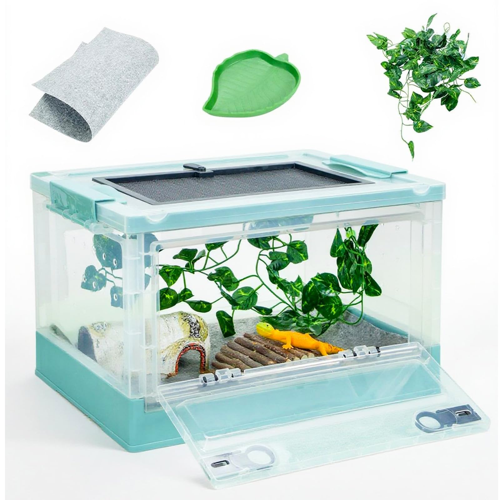 Binano 16" Foldable Reptile Terrariums Snake Tanks Enclosures for Bearded Dragons Iguanas Lizards Crested Geckos Clear Views Portability