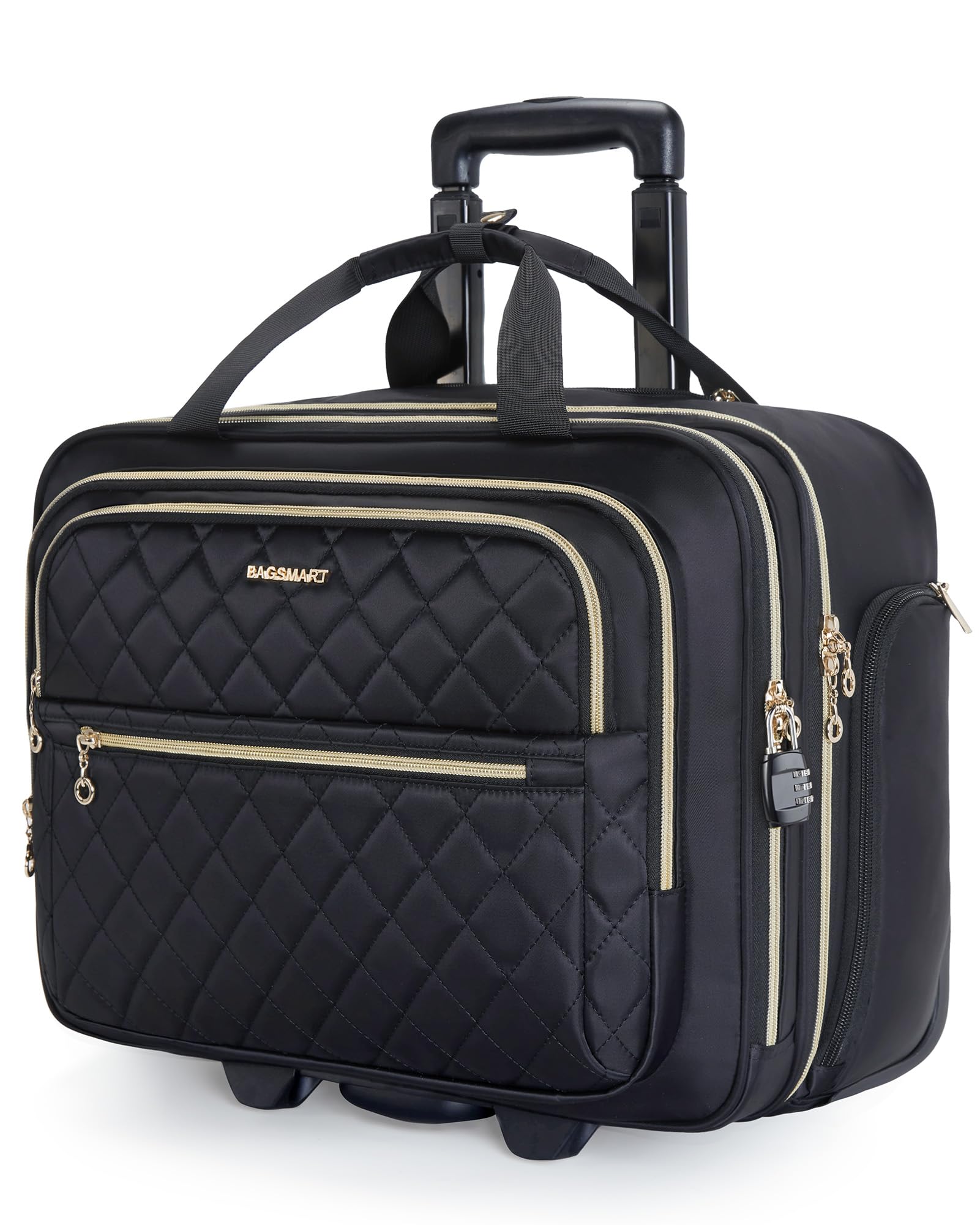 BAGSMART Rollbare Laptoptasche für Damen, rollende Aktentasche für 15,6-Zoll-Laptops, Handgepäck unter dem Sitz mit Rollen, rollende Computertasche mit TSA-Schloss