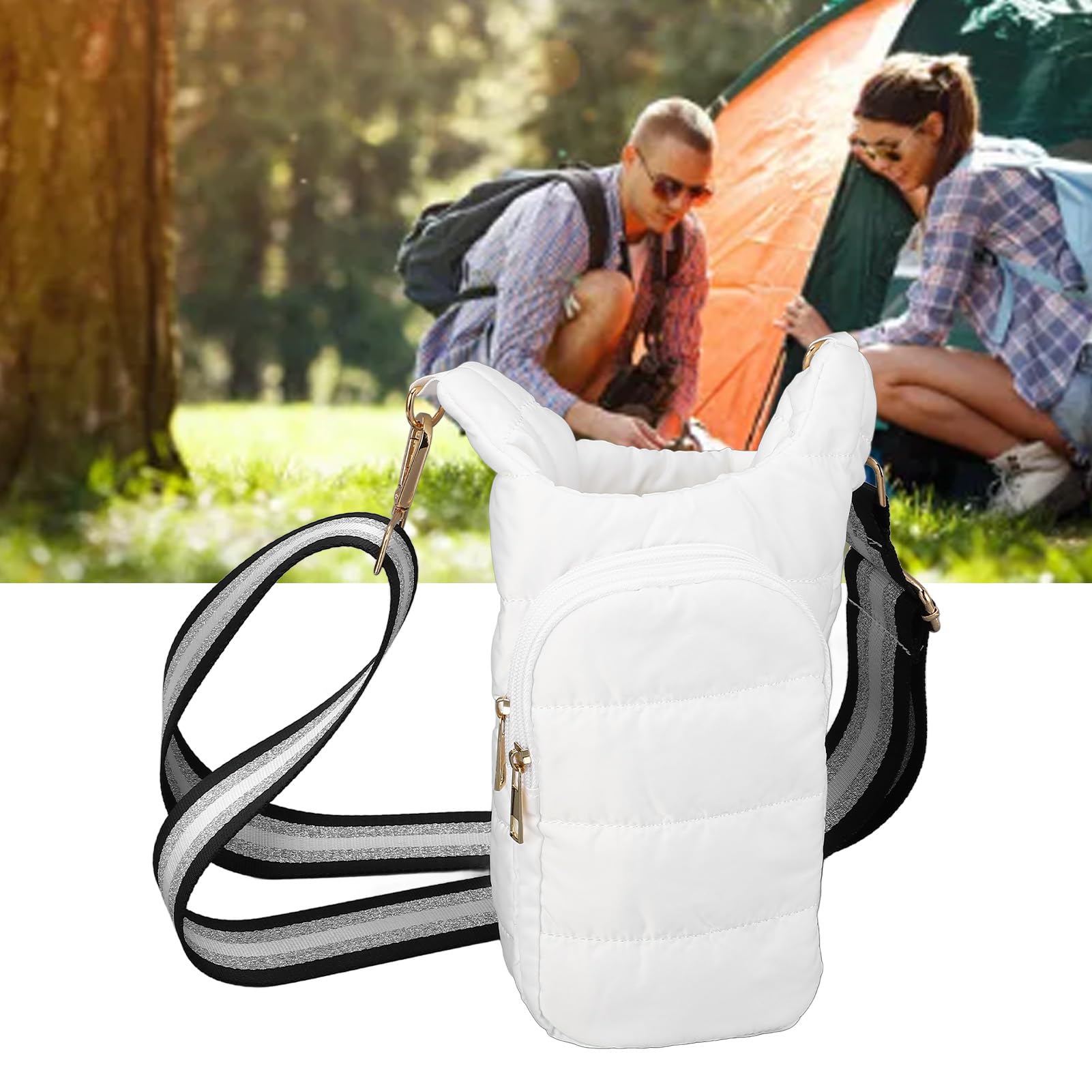 Aymzbd Porte-Bouteille en Légère pour Bouteille d'eau avec Pochette Avant Bandoulière Réglable Design Pliable Convient à la Marche Randonnée Vélo, Blanc Aymzbd Porte-Bouteille en Légère pour Bouteille d'eau avec Pochette Avant Bandoulière Réglable Design Pliable Convient à la Marche Randonnée Vélo, Blanc