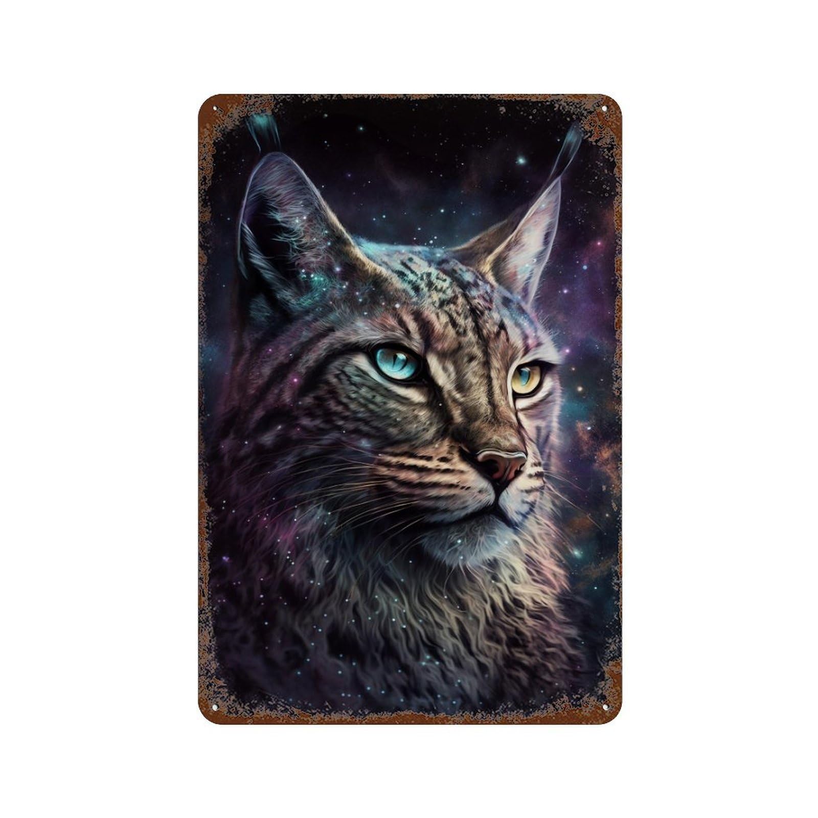 Distressed Metal Wall Sign Cosmic Cat Portrait Art Print-1 11.8"x7.9", Rustic Home Decor for Farmhouse, Kitchen And Entryway Decor