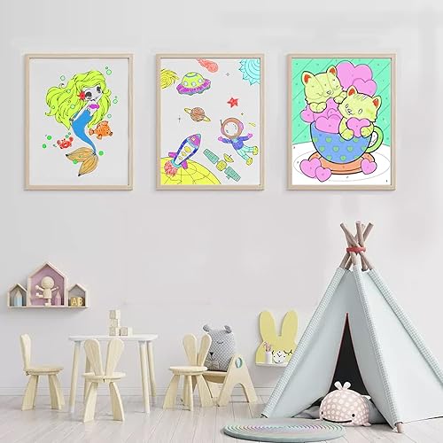 Miniatura 3 de Kabcifea - 28 lienzos predibujados para pintar 6 paneles de lienzo preestarcados de 78 x 98 pulgadas con 12 pinturas 20 pinceles para niñas y niños