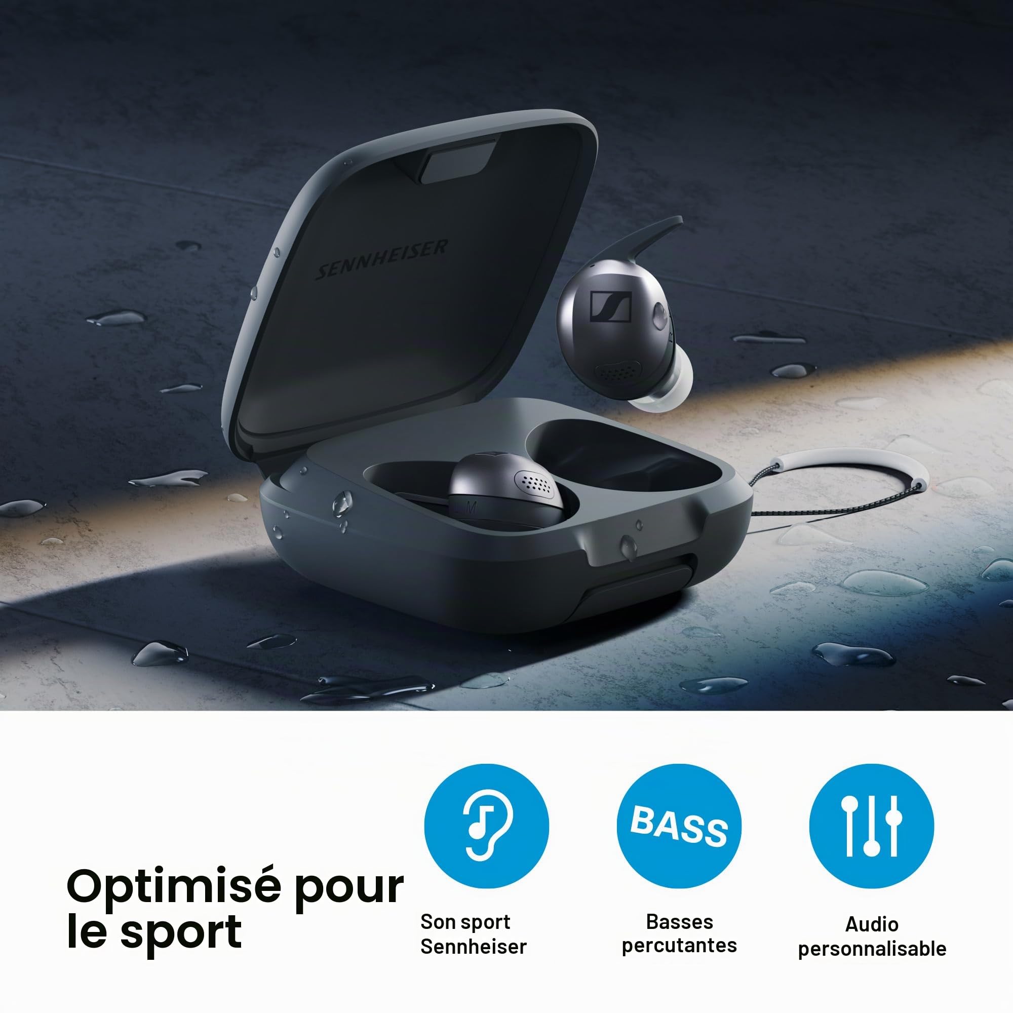 Sennheiser écouteurs Momentum Sport avec Suivi de Fitness pour Rythme Cardiaque et température corporelle - Son Clair avec ANC adaptatif, Maintien sécurisé, durée de Vie de la Batterie 24h - Graphite