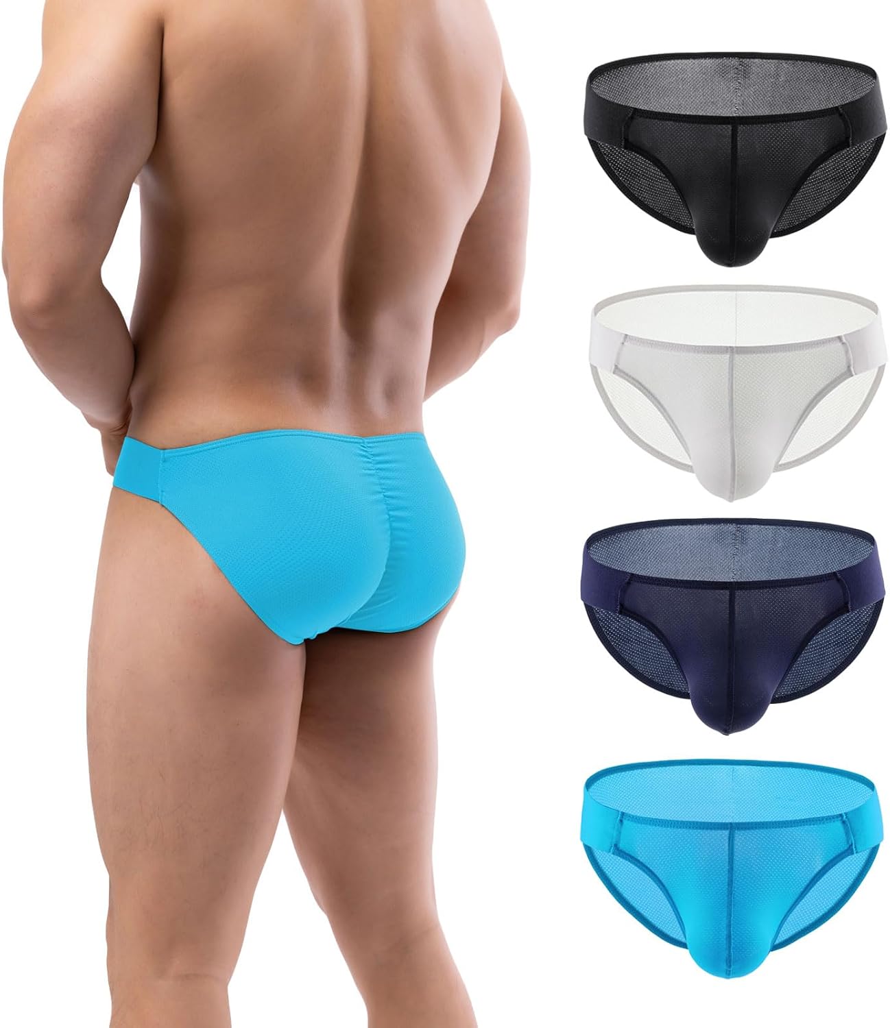 Summer Code Mens Bikini Briefs Soft Breathable Bulge Pouch Underwear Micro Mesh Panties Scrunch Butt Underpants