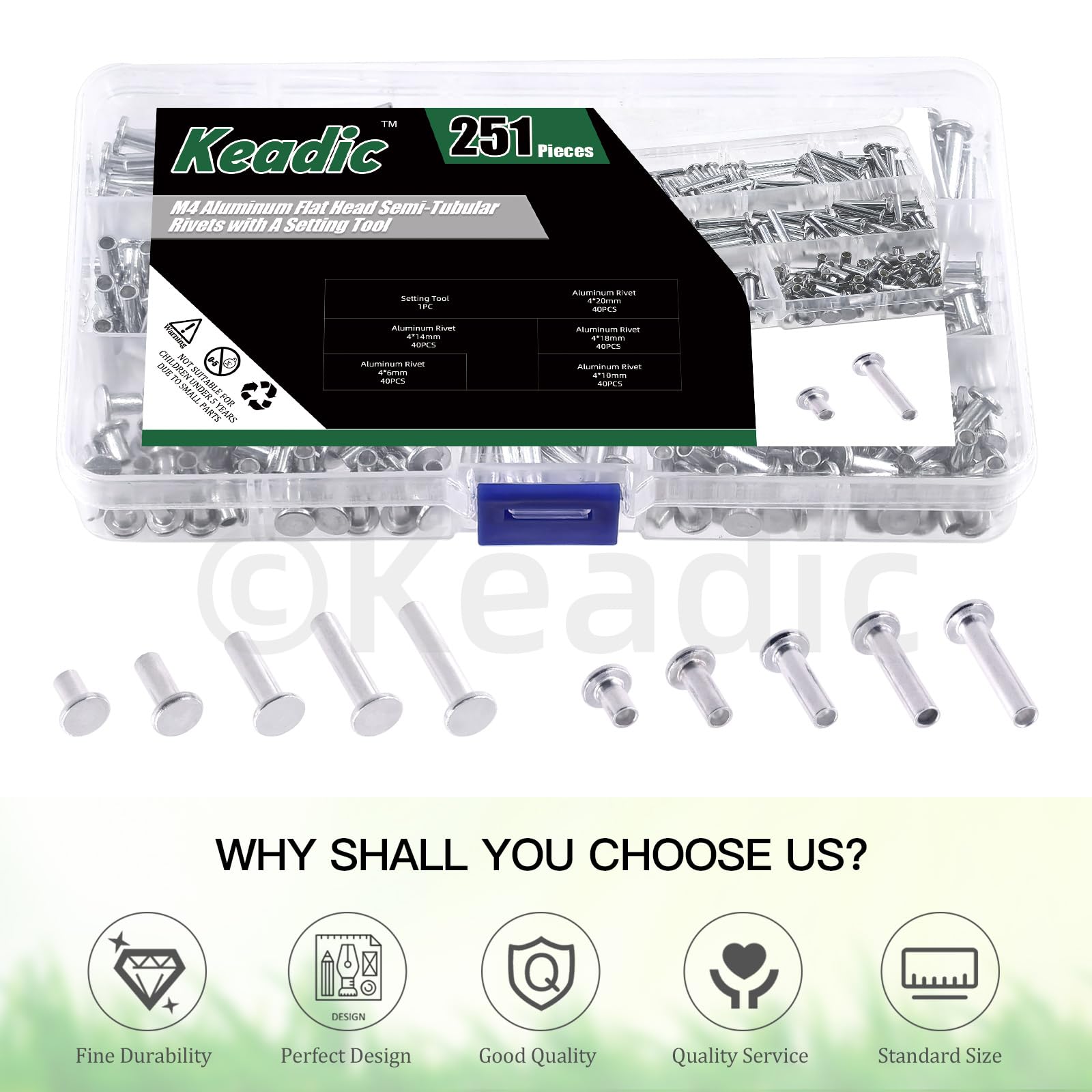 Rivets Assortment Set - 251 Pcs M4 Aluminum Rivets -7 Rivets Assortment Set - 251 Pcs M4 Aluminum Rivets -7