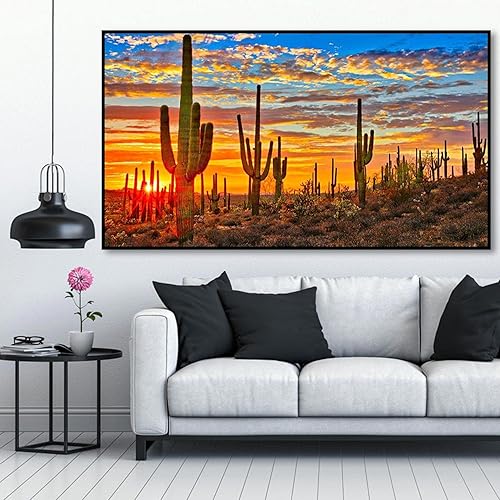 Miniatura 6 de Kits de pintura con diamantes de imitación bricolaje para adultos, Puesta de sol con cristales 5D Cactus arte con gemas, Cuadros grandes para el