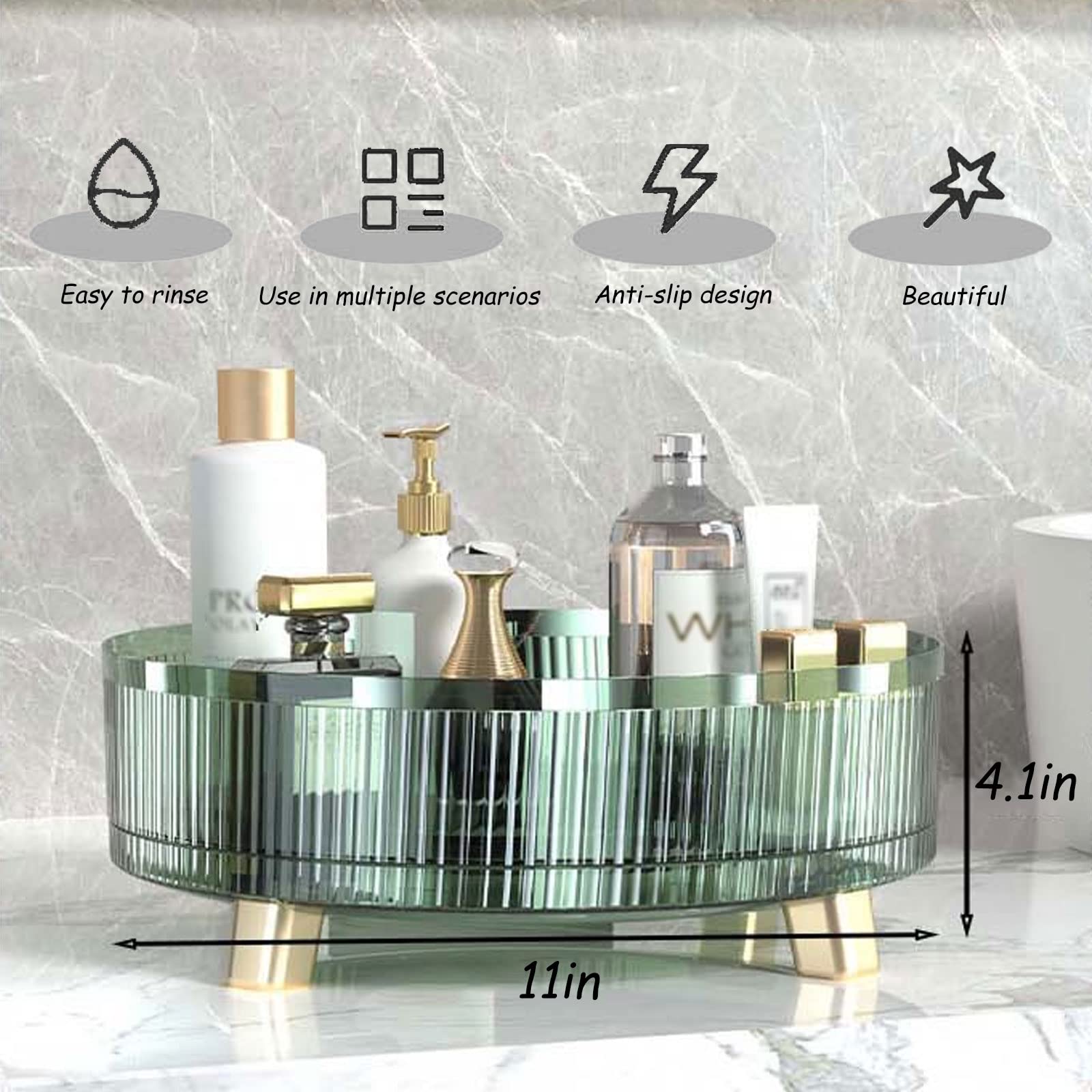 Lazy Susan Plateau tournant à 360° en plastique transparent pour maquillage, salle de bain, cuisine, salon, meuble-lavabo, solution d'économie d'espace