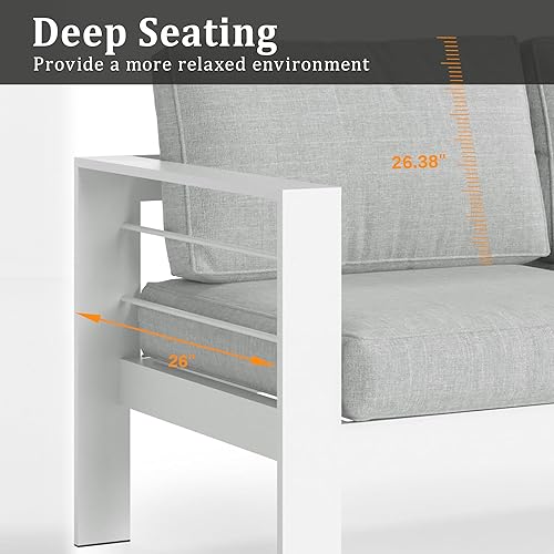 Miniatura 6 de Kiss the Water Muebles de patio de 2 piezas, sillón de aluminio para todo tipo de clima, sofá individual para exteriores, silla de metal blanco con